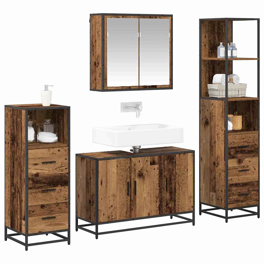 Set di mobili per il bagno con cassetto 4 pcs Legno vecchio | homemem39