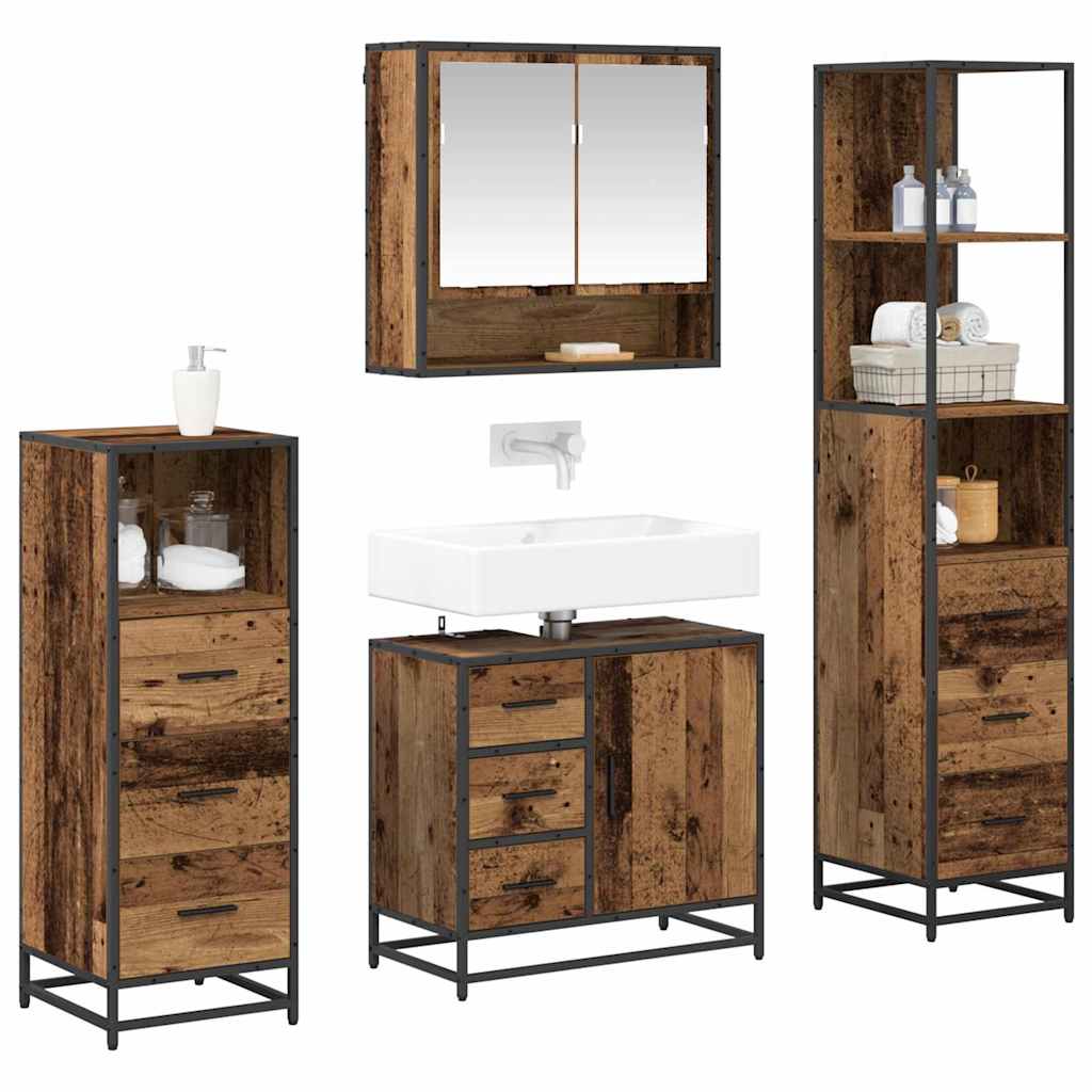 Set di mobili per il bagno con cassetto 4 pcs Legno vecchio | homemem39