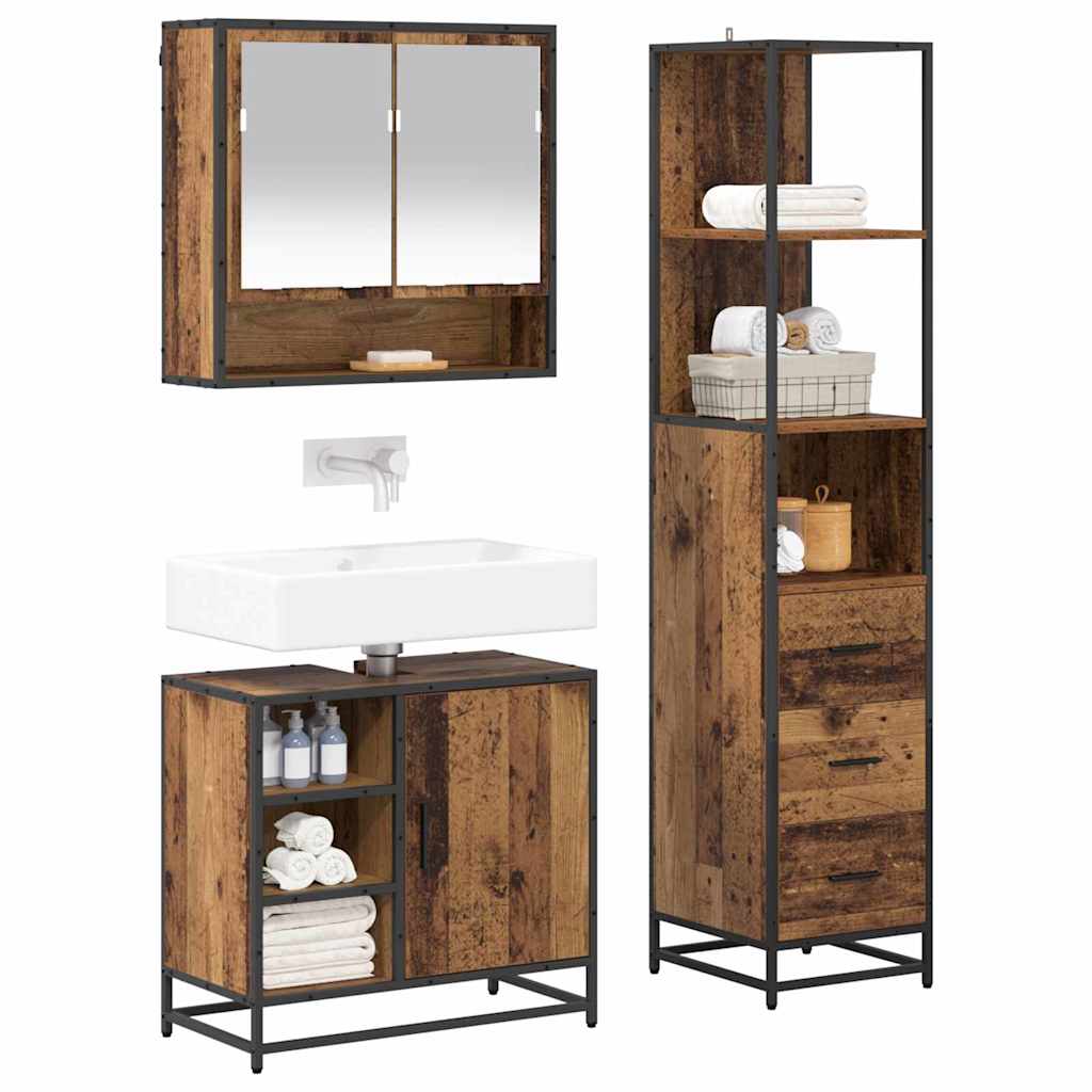 Set di mobili per il bagno con cassetto 3 pcs Legno vecchio | homemem39