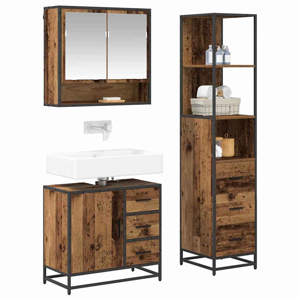Set di mobili per il bagno con cassetto 3 pcs Legno vecchio | homemem39