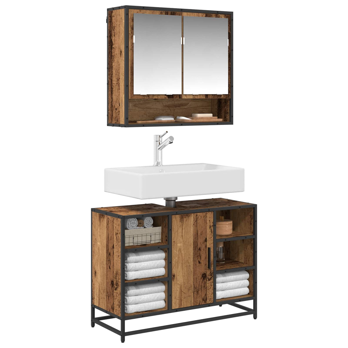 Set di mobili per il bagno 2 pz Legno vecchio - homemem39