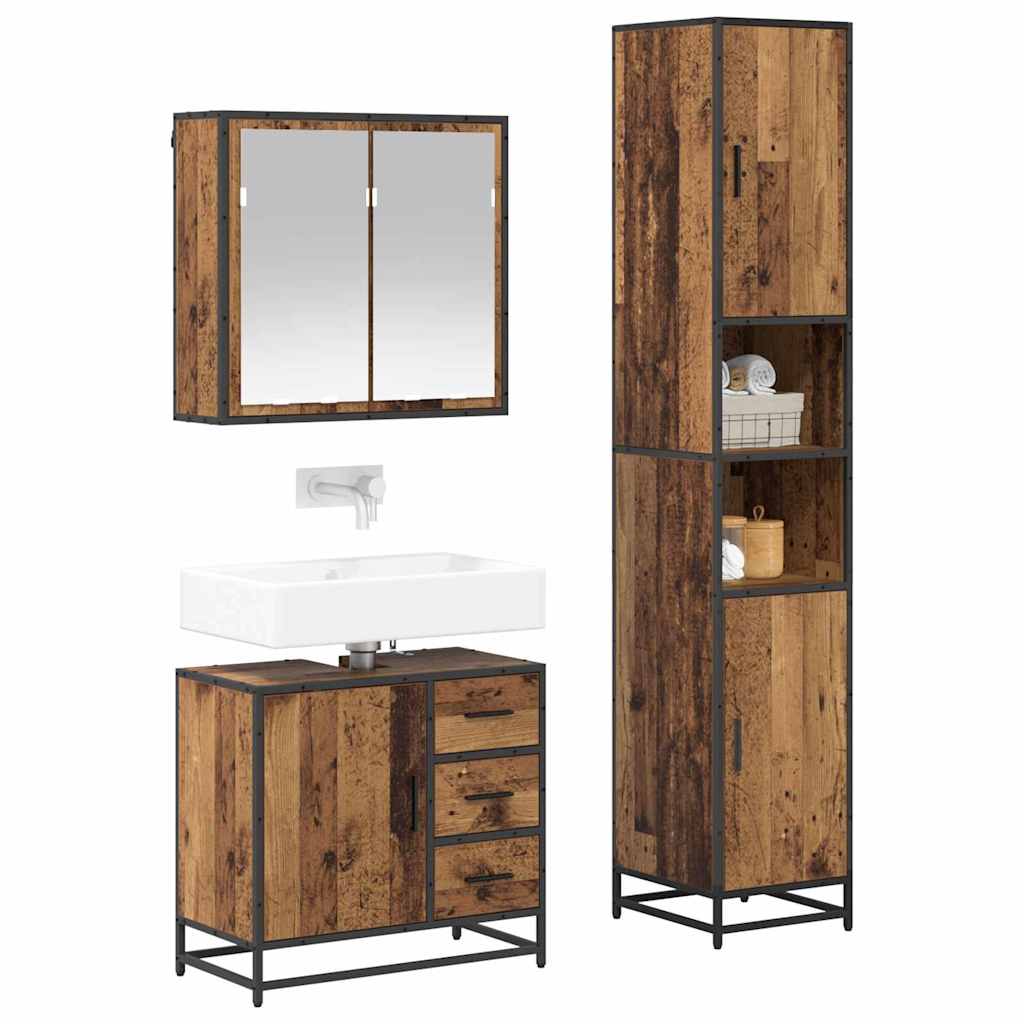 Set di mobili per il bagno con cassetto 3 pcs Legno vecchio | homemem39