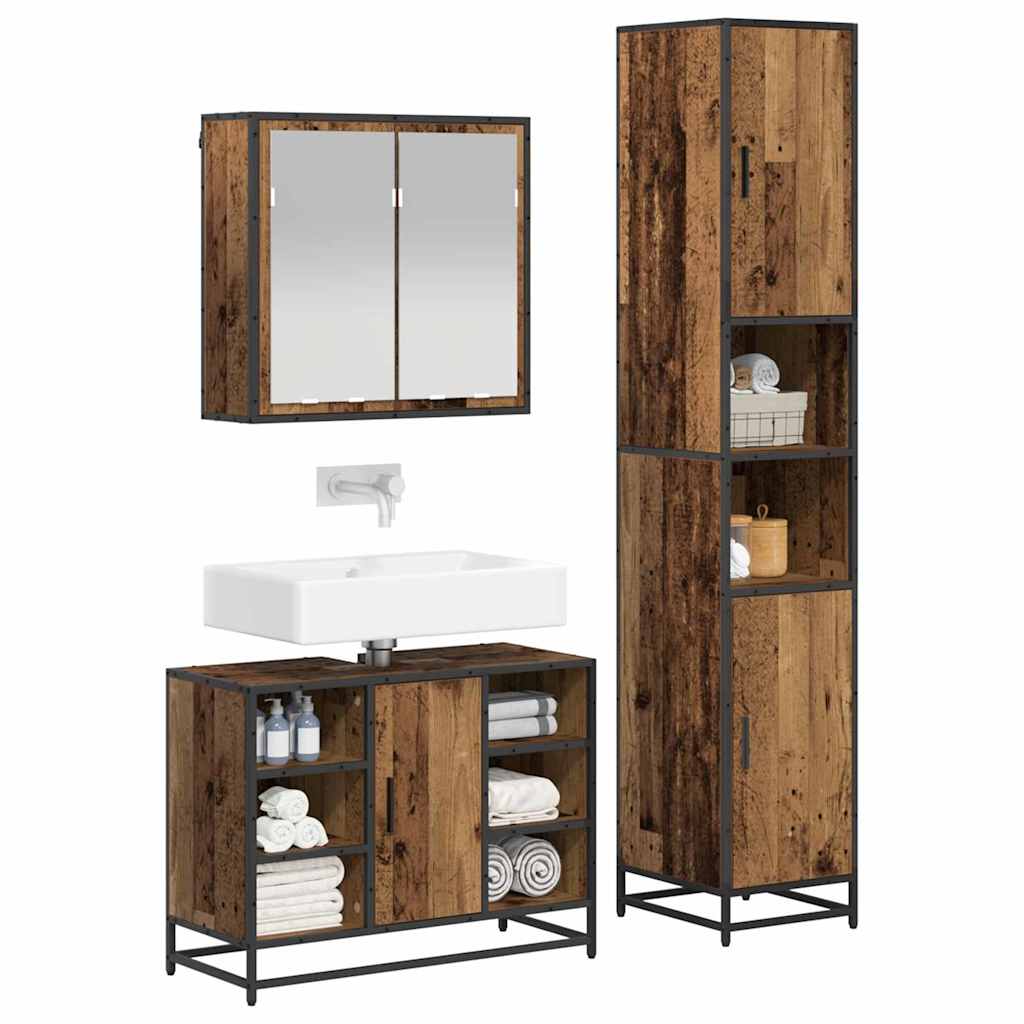 Set di mobili per il bagno con lo scaffale 3 pcs Legno vecchio | homemem39
