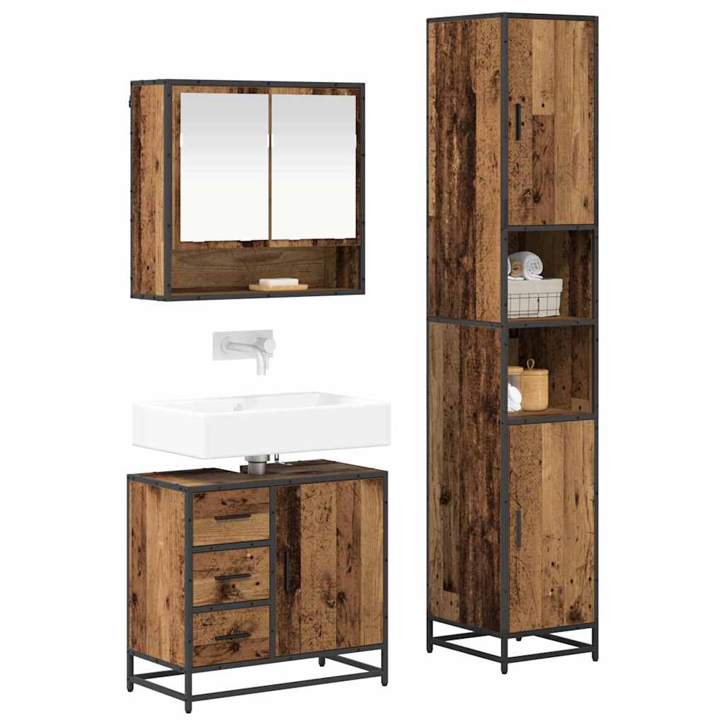 Set di mobili per il bagno con cassetto 3 pcs Legno vecchio | homemem39
