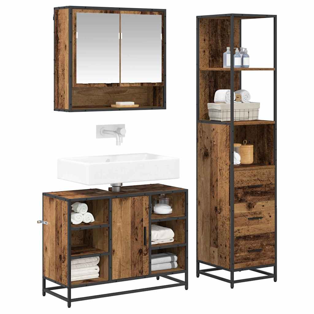 Set di mobili per il bagno con cassetto 3 pcs Legno vecchio | homemem39