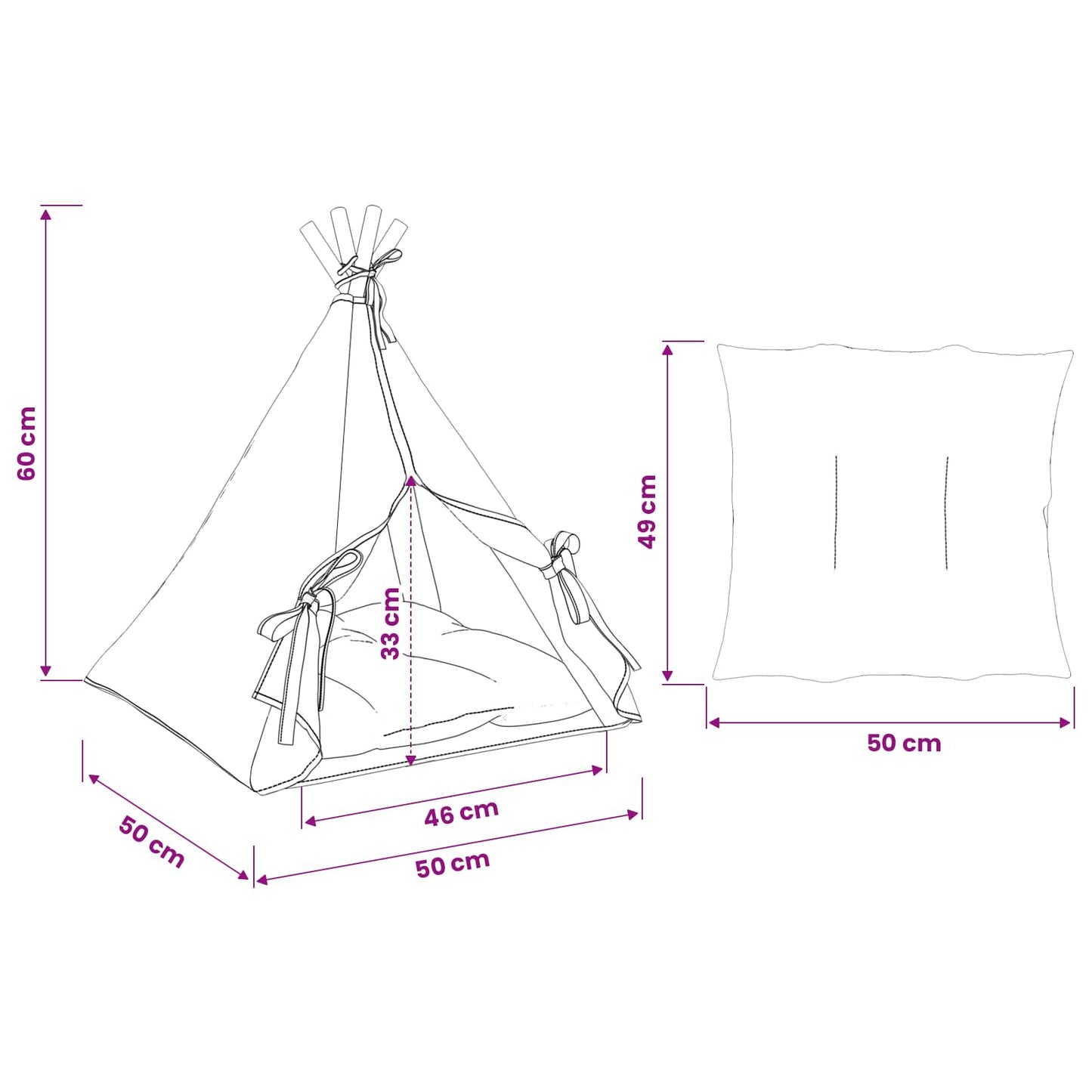 Tenda per animali con cuscino Bianco 50 x 50 x 60 cm Poliestere