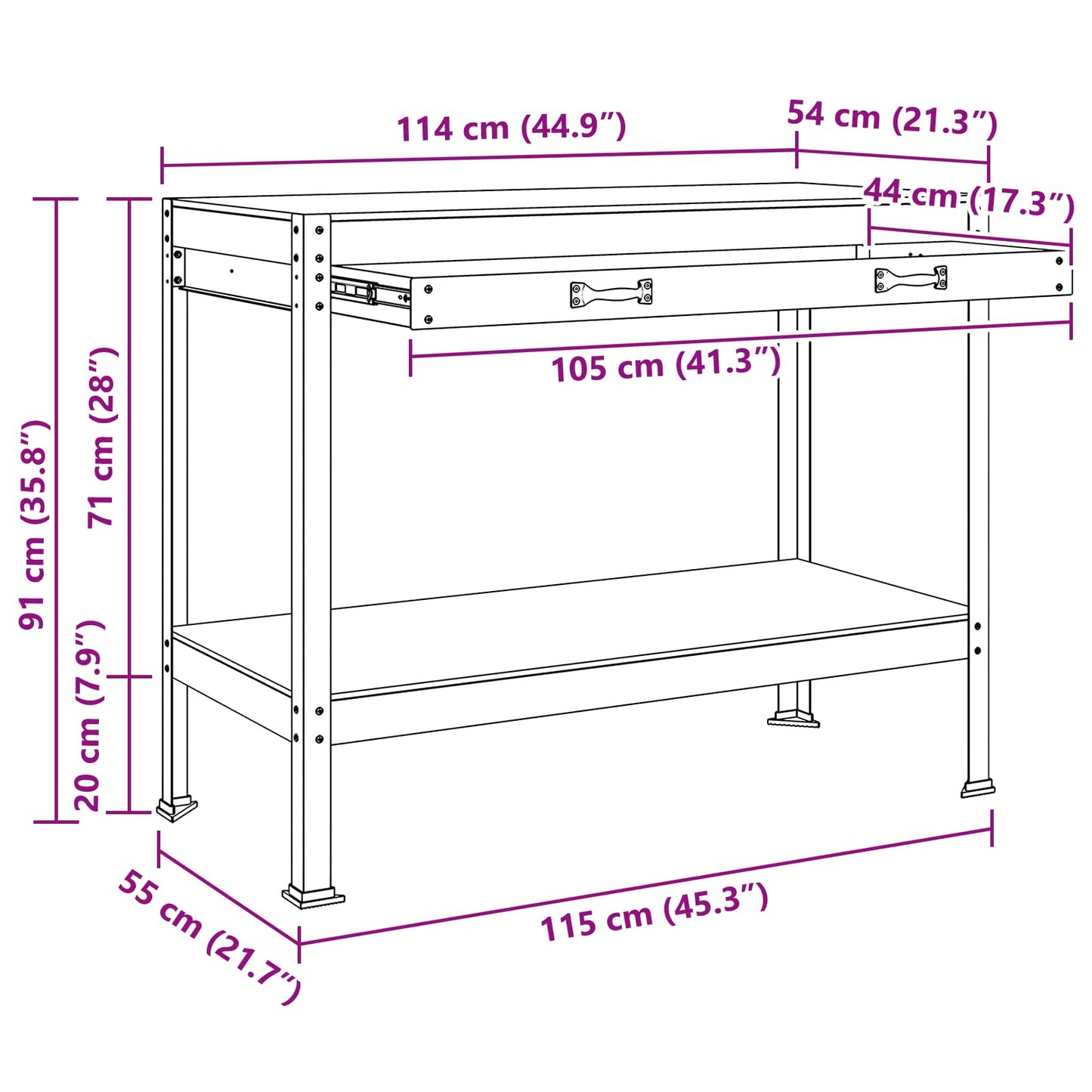 Banco da lavoro con cassetto Nero 114 x 54 x 91 cm | homemem39