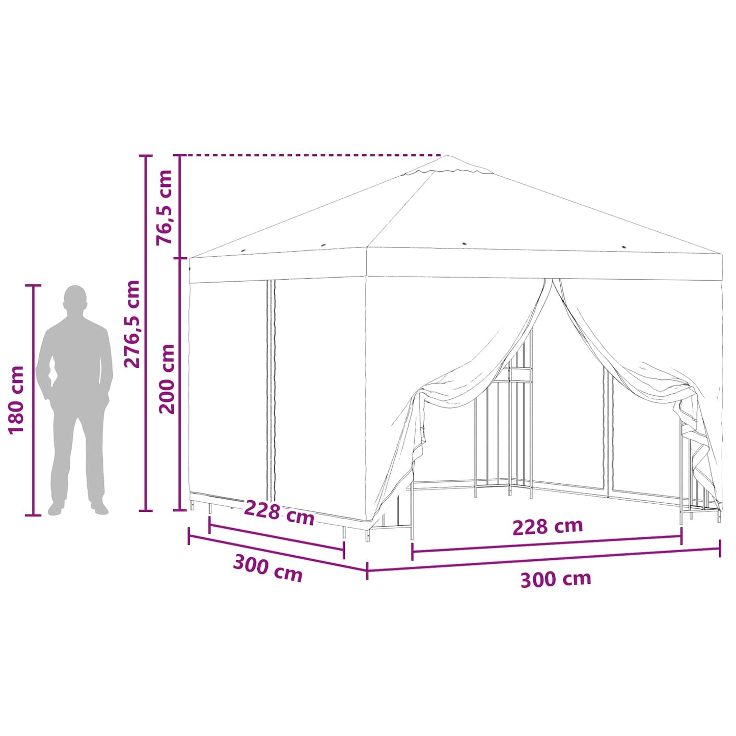 Gazebo da giardino con pareti laterali 3 x 3 m Nero | homemem39