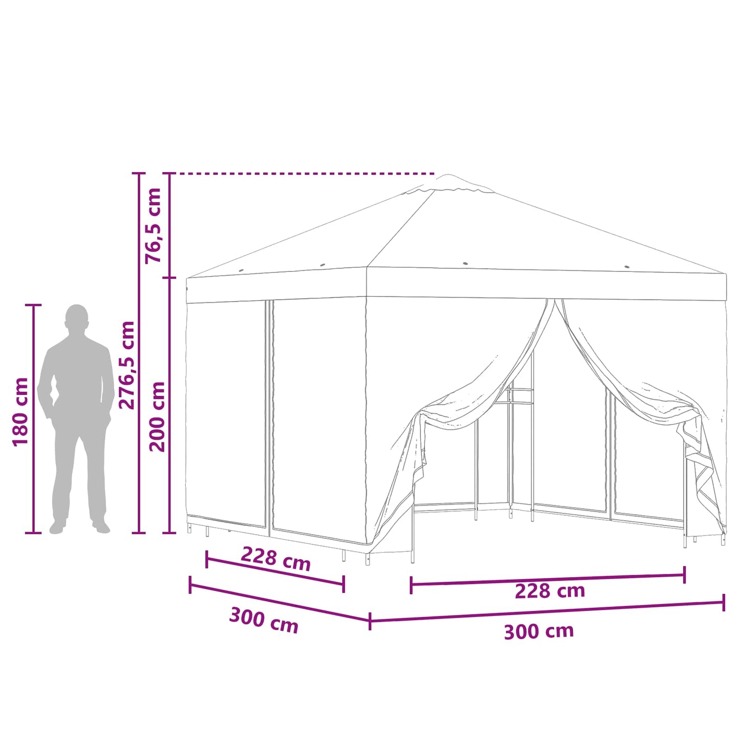 Gazebo da giardino con pareti laterali 3 x 3 m Borgogna | homemem39
