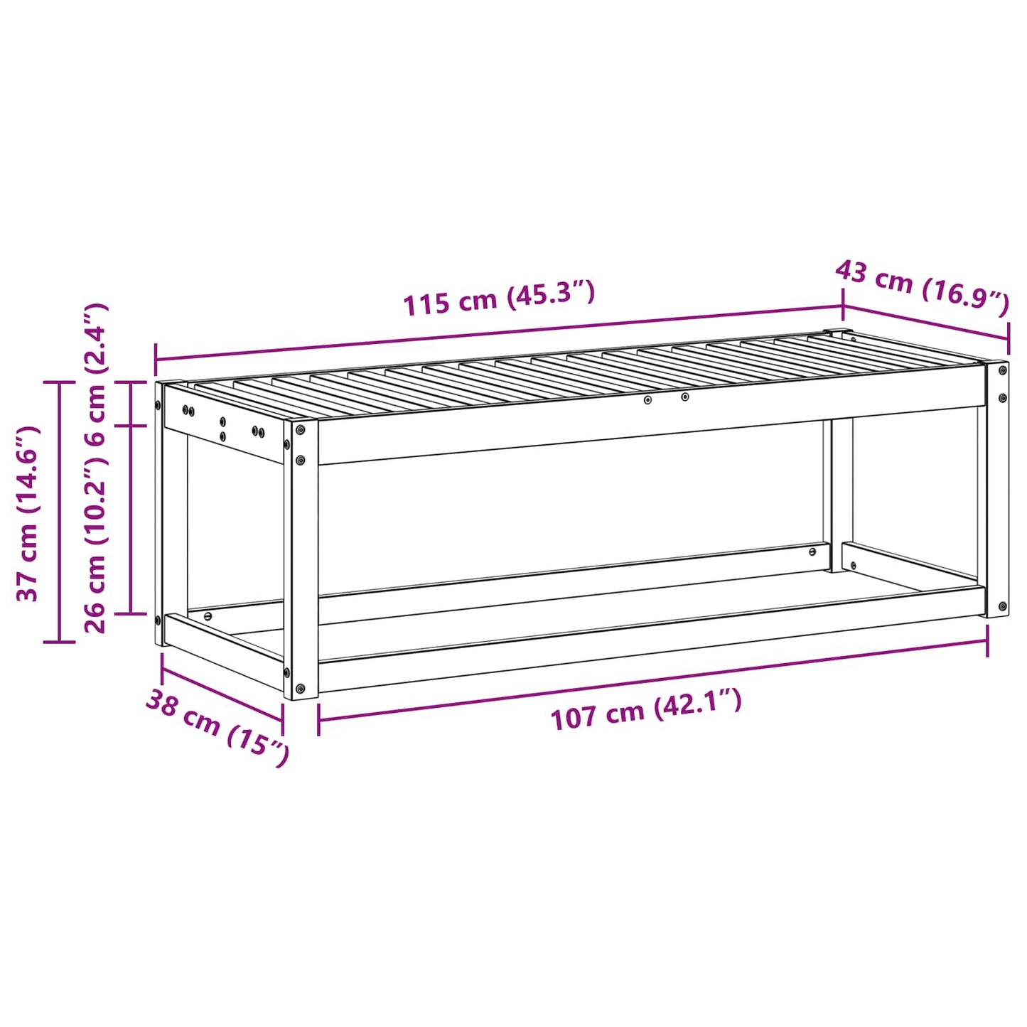 Panca da esterno Naturale 115 x 43 x 37 cm