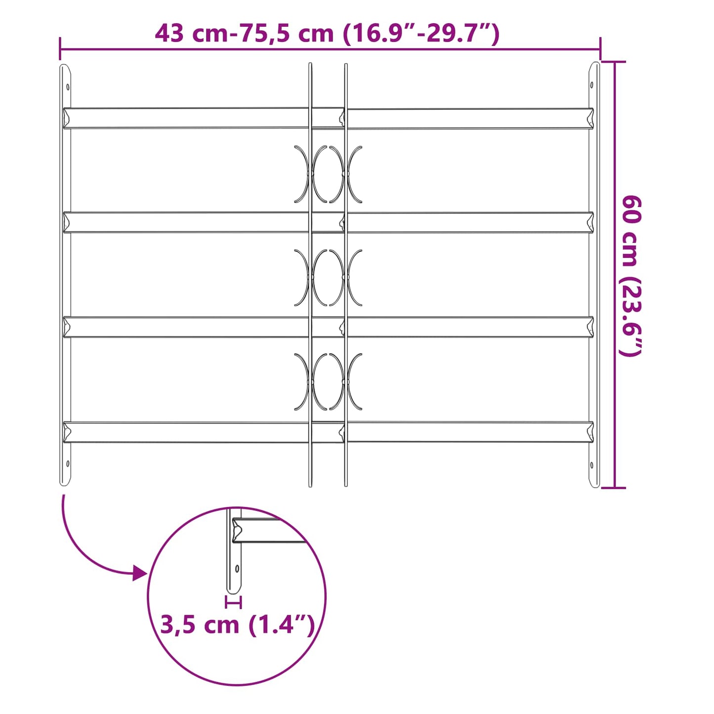 Griglia Finestra Nero 75.5 x 60 cm Acciaio verniciato a polvere