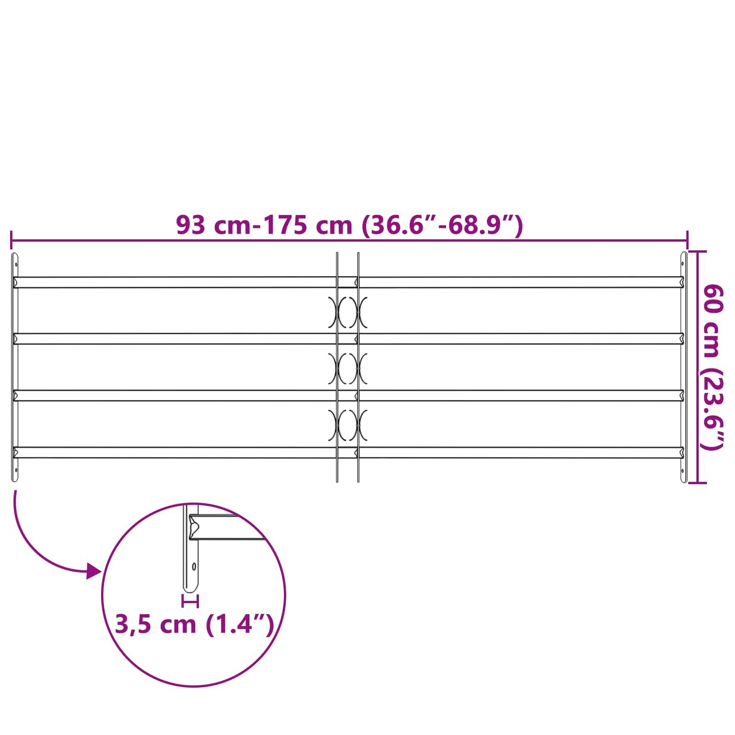 Griglia Finestra Nero 175 x 60 cm Acciaio verniciato a polvere