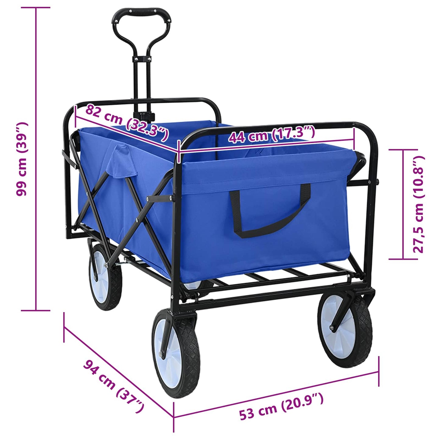 Carrello a Mano Pieghevole Blu 94 x 53 x 99 cm Tessuto Oxford