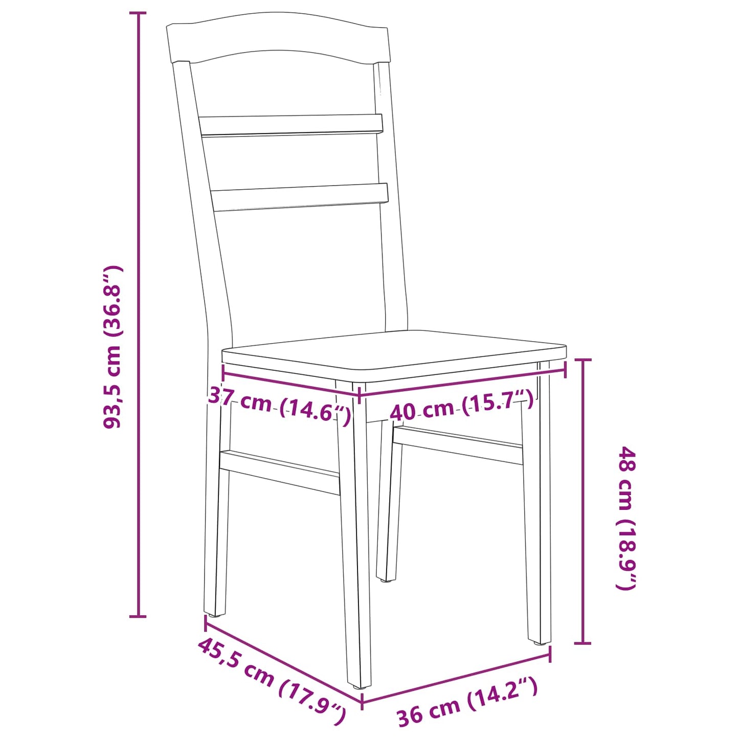 Sedia da pranzo 2 pcs Bianco Legno di gomma solido