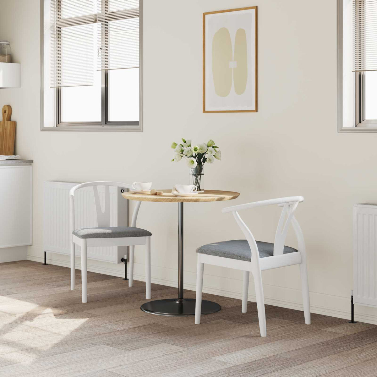 Sedia da pranzo 2 pz Legno di gomma solido Bianco e Grigio - homemem39