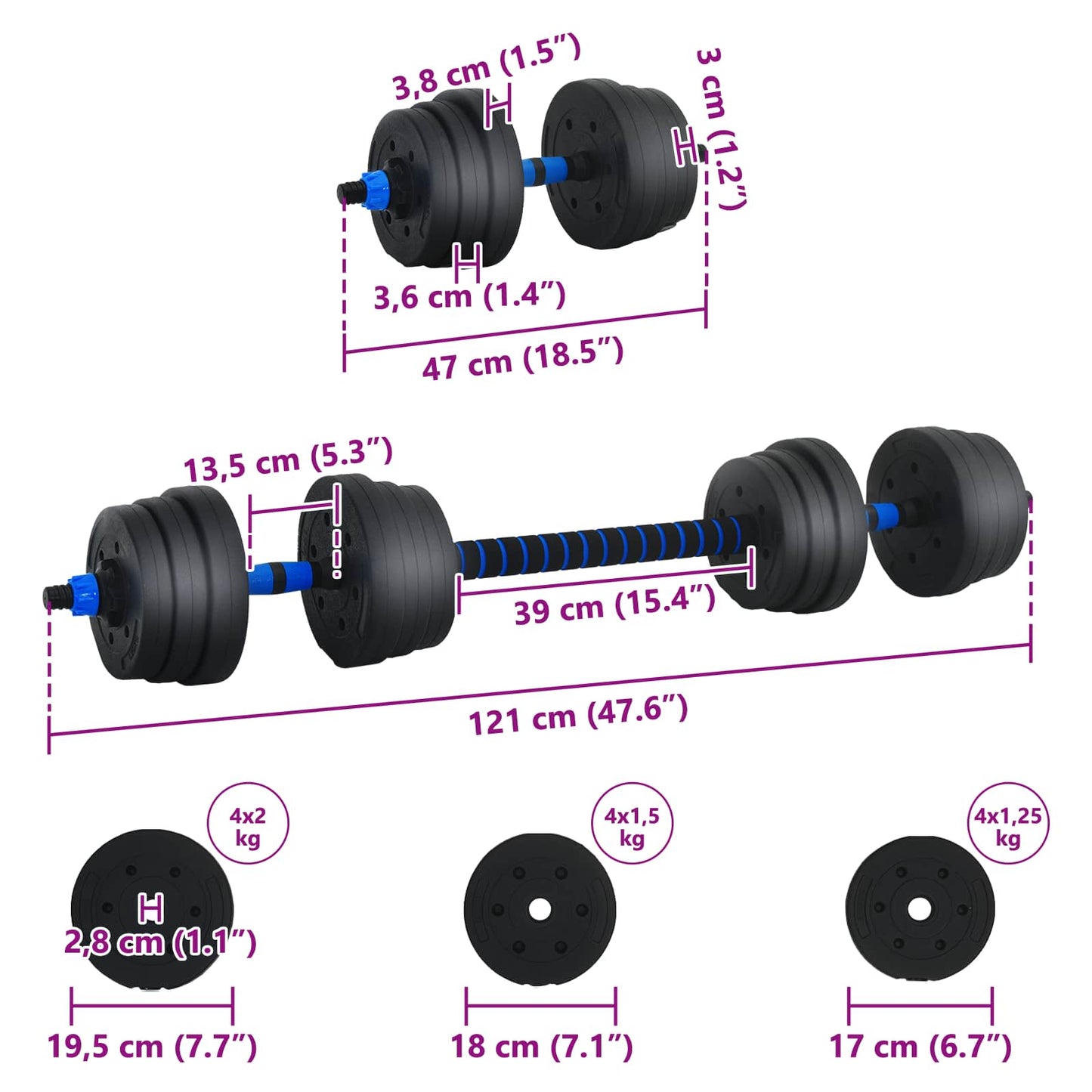 Set Manubri e Bilanciere 2-in-1 20 kg Nero e Blu | homemem39