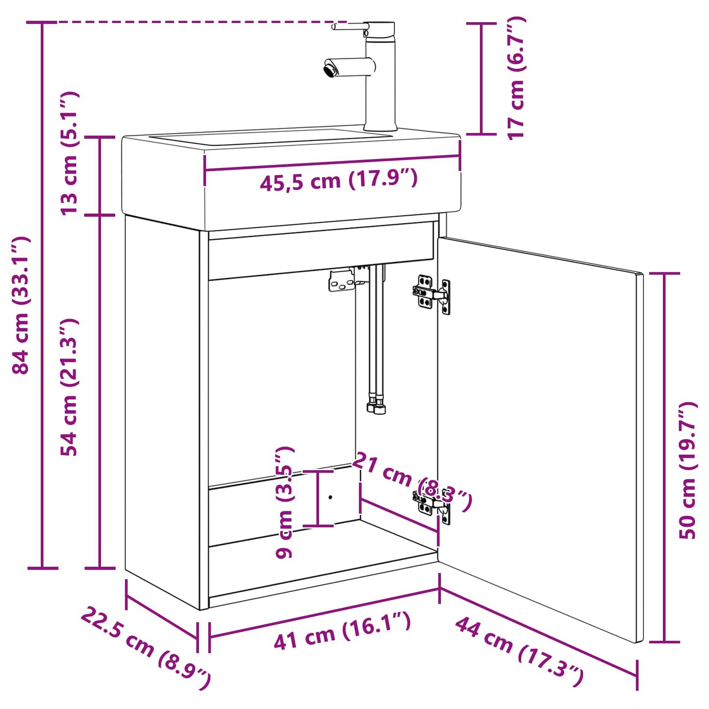 Mobile bagno con rubinetto Bianco 45,5 x 22,5 x 84 cm | homemem39