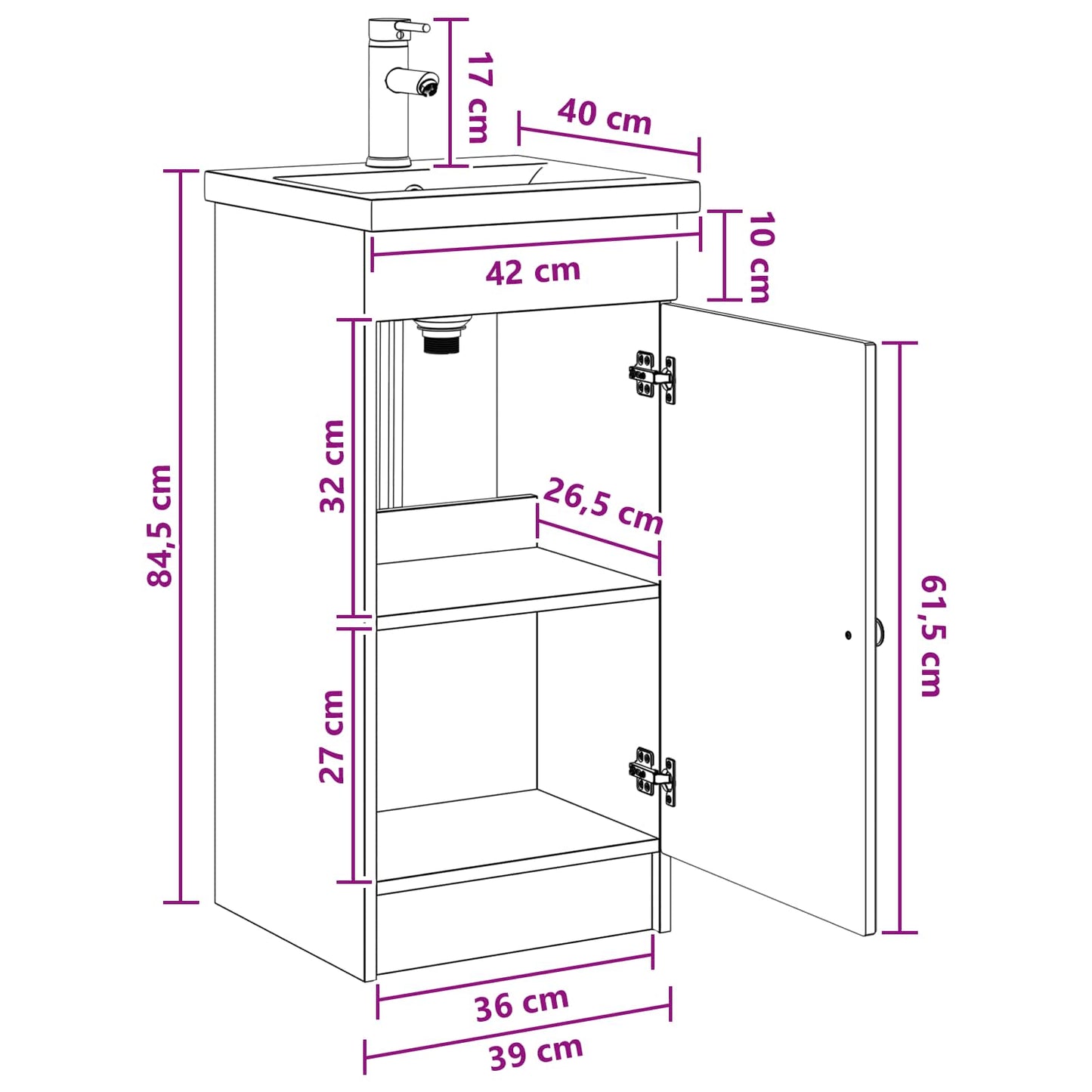 Mobile da bagno con lavabo Nero 42 x 40 x 84,5 cm | homemem39