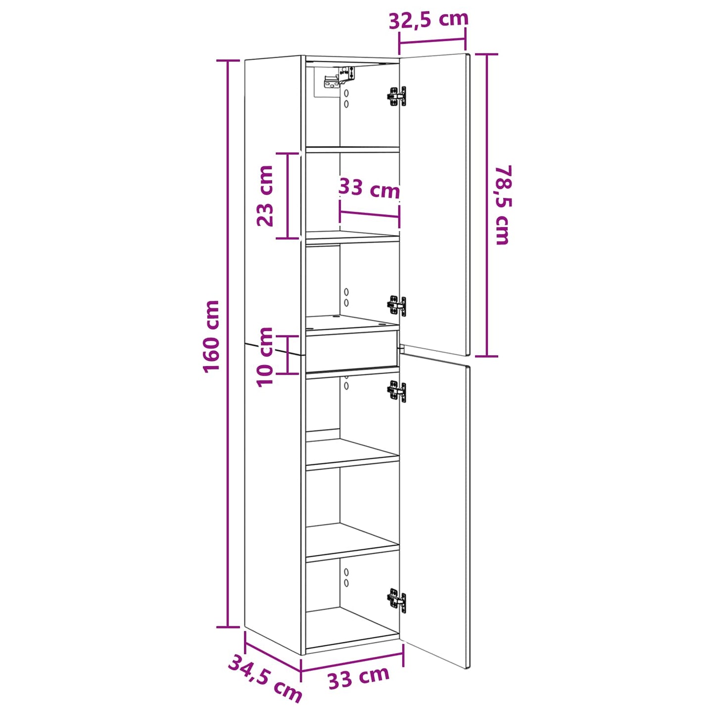 Mobiletto da Bagno a Muro Sonoma grigio 33 x 34,5 x 160 cm | homemem39