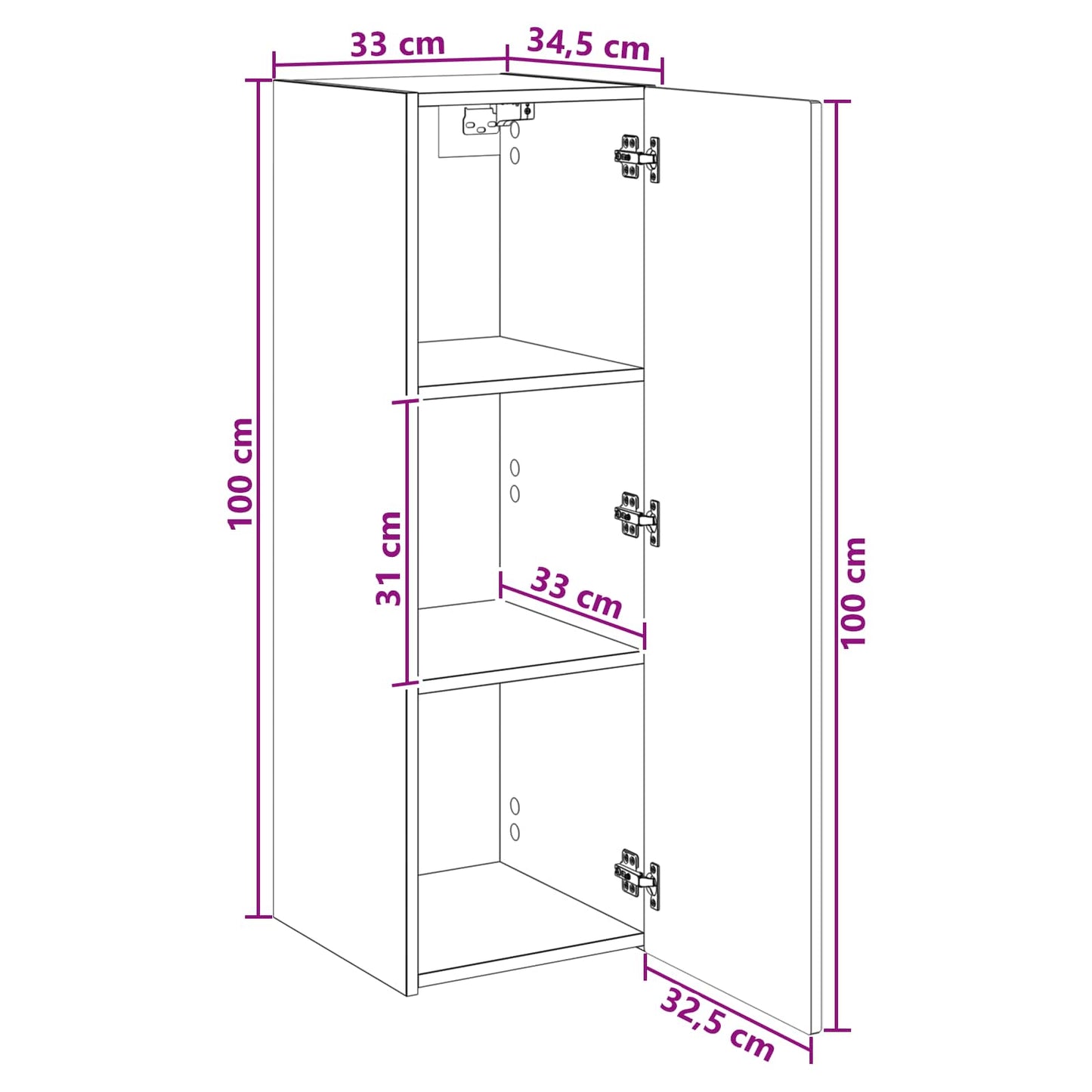 Mobiletto da Bagno a Muro Bianco Lucido 33 x 34,5 x 100 cm | homemem39