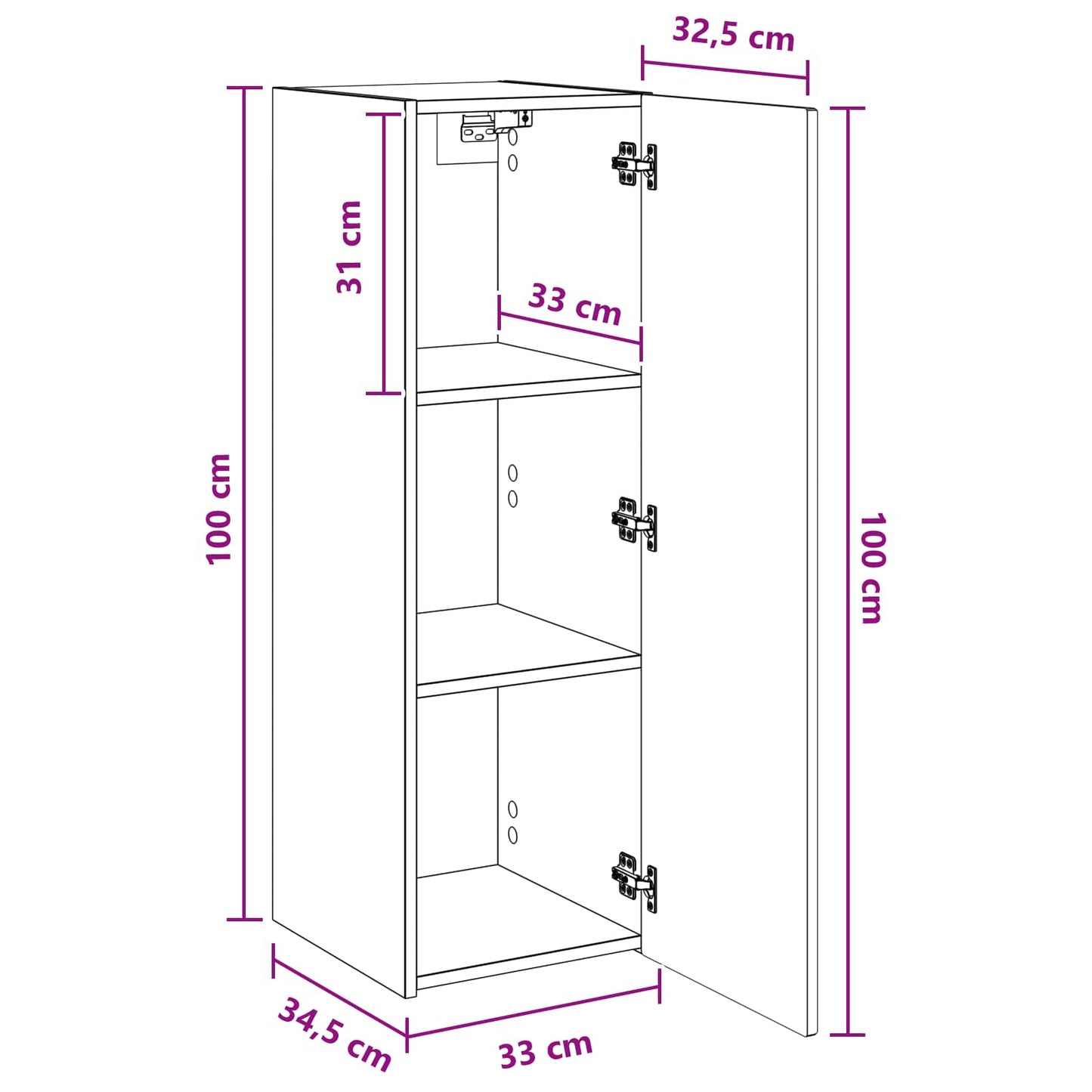 Mobiletto da Bagno a Muro Rovere Artigianale 33 x 34,5 x 100 cm | homemem39