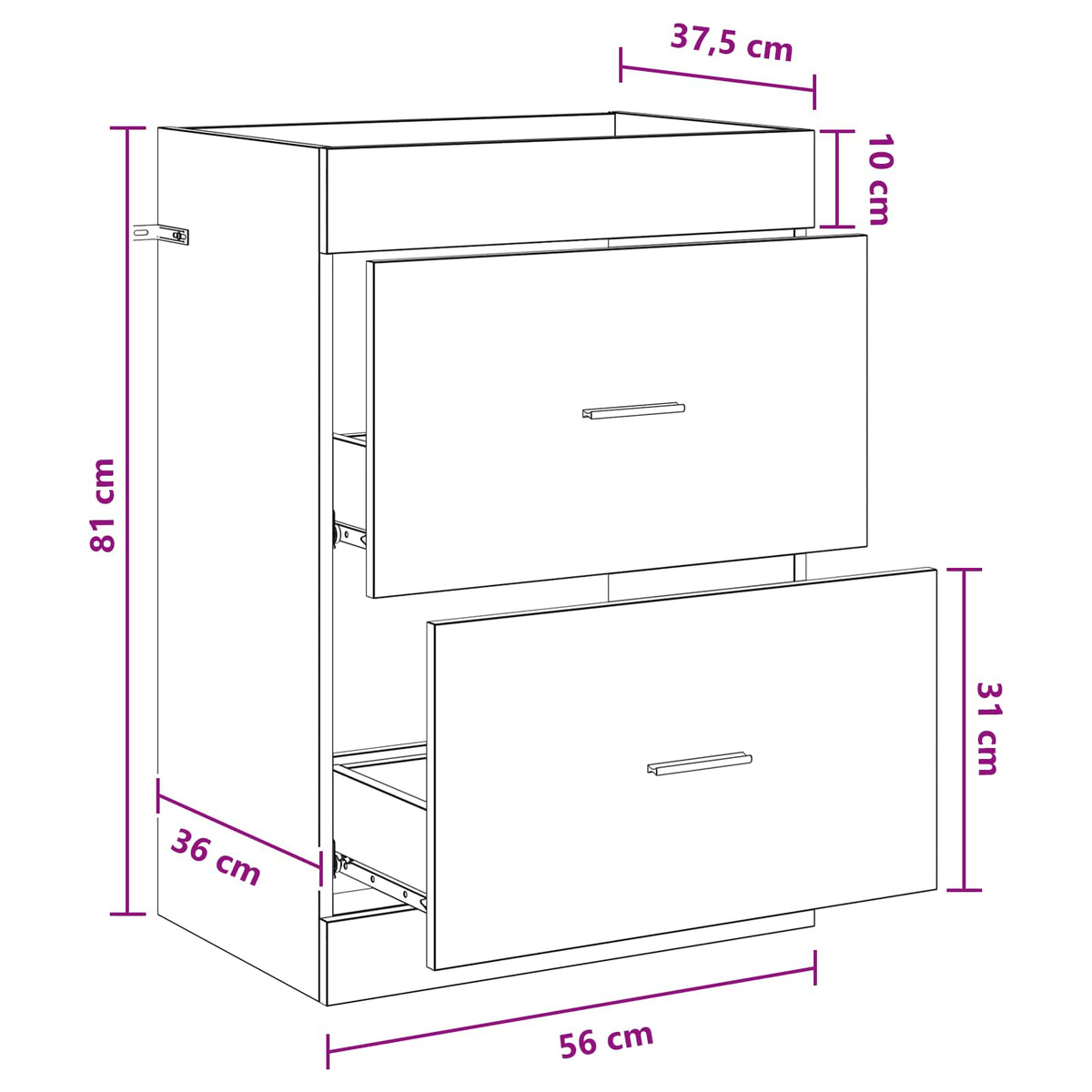 Mobiletto da Bagno Sotto Lavabo Rovere Nero 56 x 37,5 x 81 cm