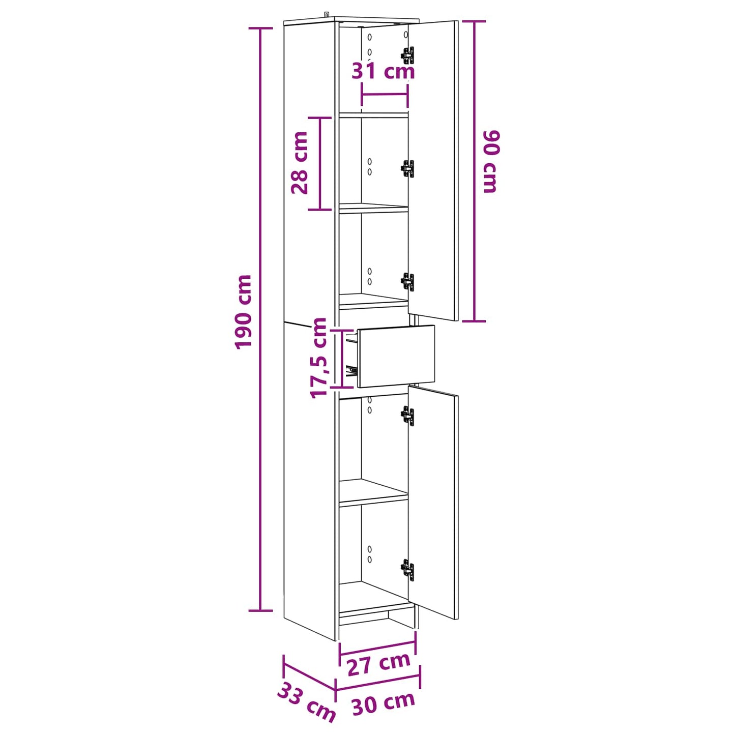 Mobile da Bagno Grigio Cemento 30 x 33 x 190 cm | homemem39