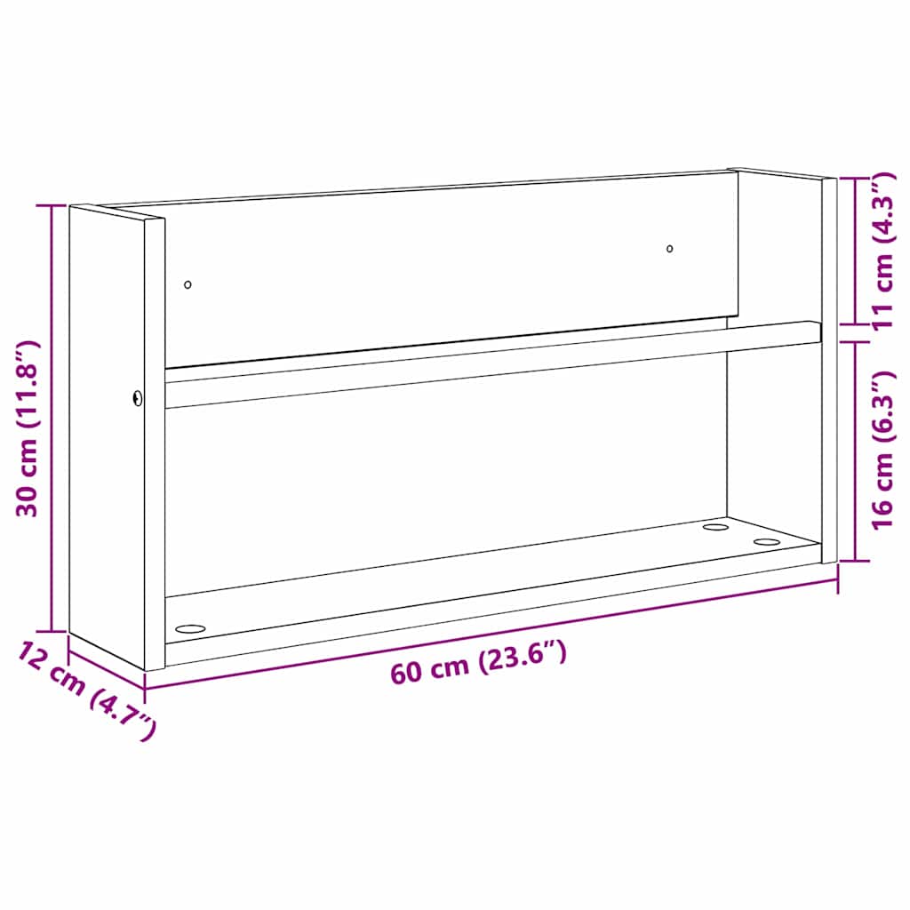Scaffale per riviste Rovere Nero 60 x 12 x 30 cm | homemem39