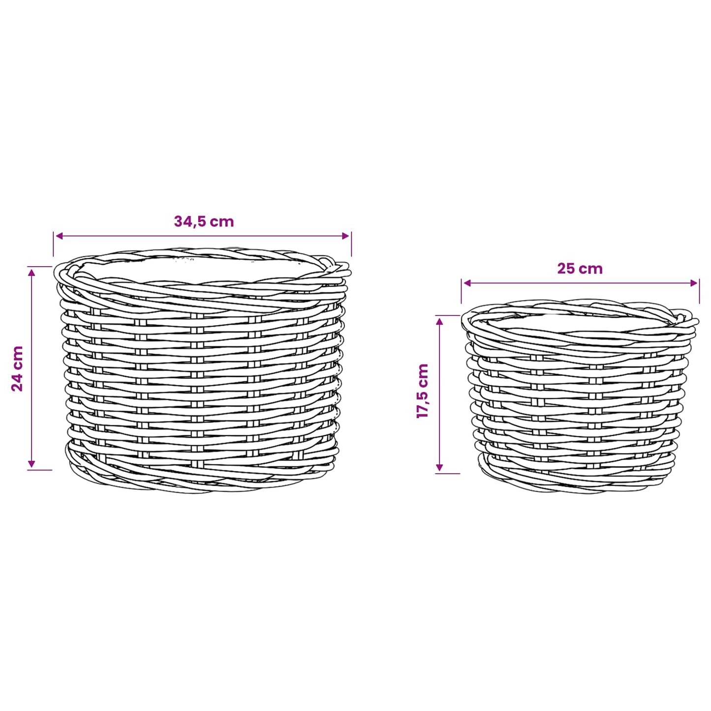 Cestino per Piante 2 pz Grigio naturale Rattan Kubu