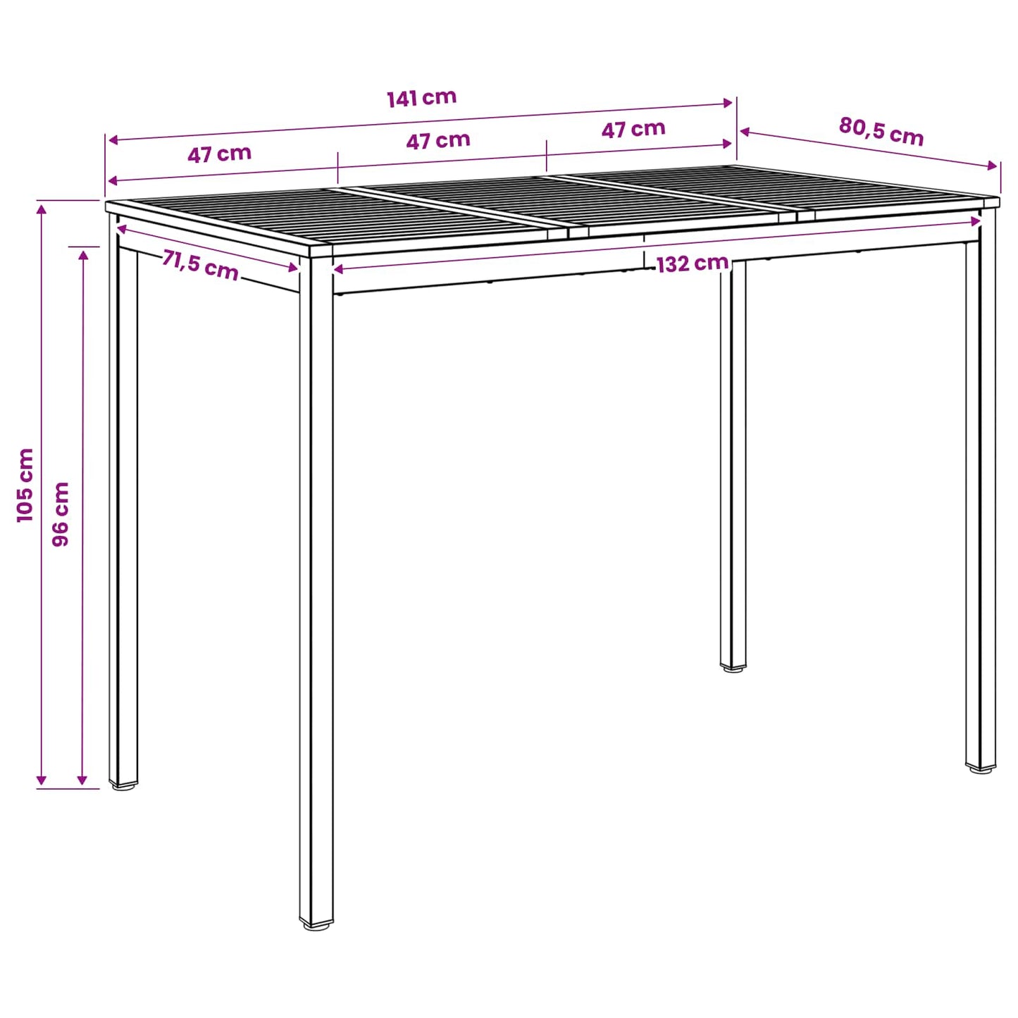 Tavolo Bar da Giardino Naturale e Nero 141 x 80,5 x 105 cm | homemem39