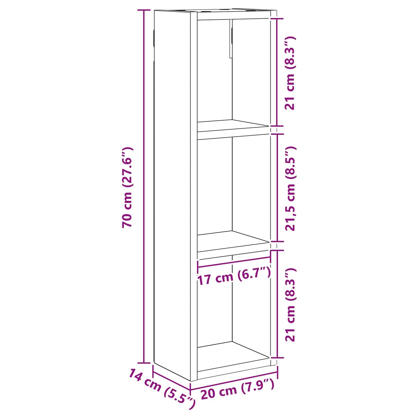 Armadio da bagno a muro Grigio Cemento 20 x 14 x 70 cm | homemem39