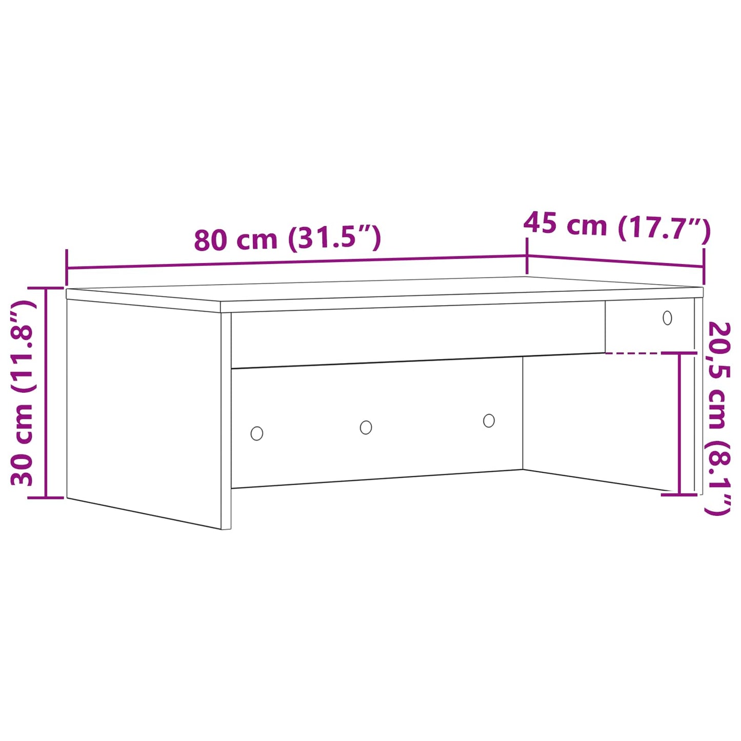 Scrivania a parete Rovere artigianale 80 x 45 x 30 cm