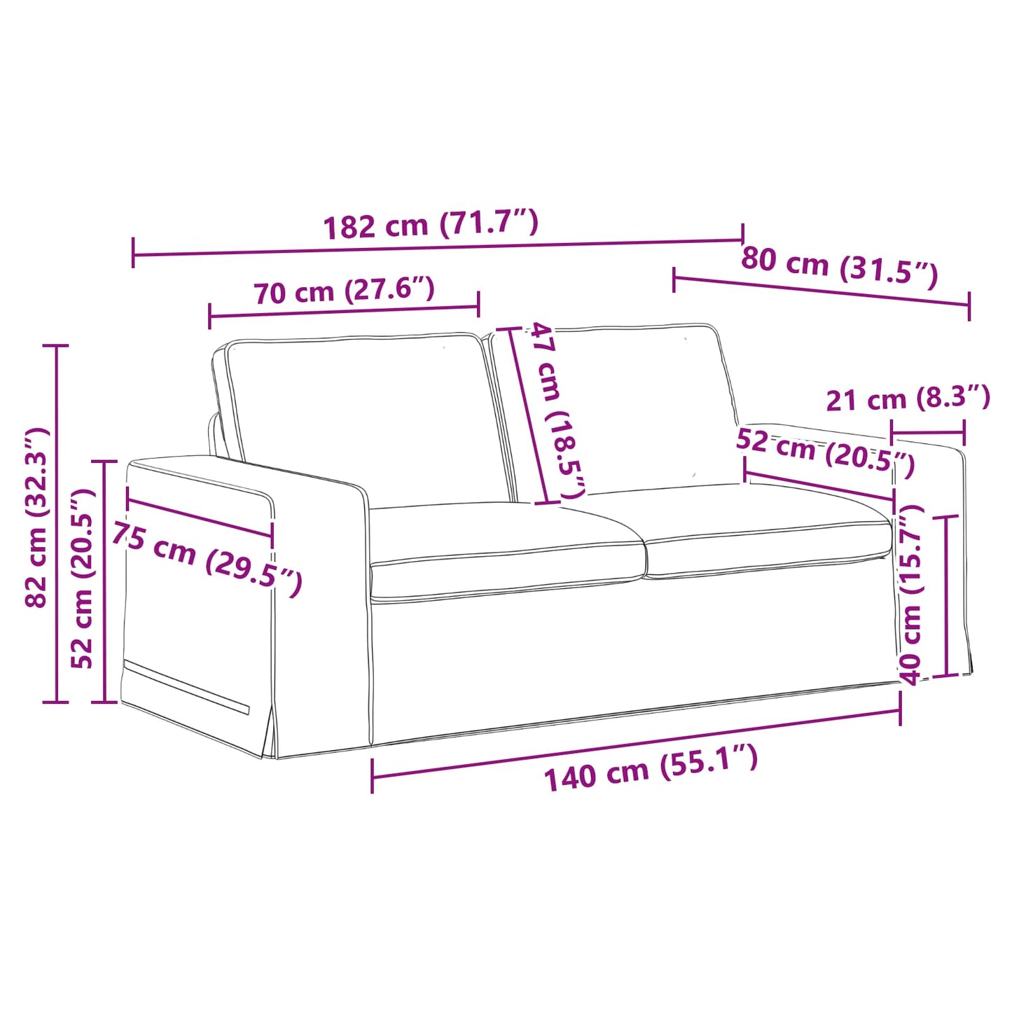 Set di divani 2 pcs Grigio chiaro 182 x 80 x 82 cm Tessuto | homemem39