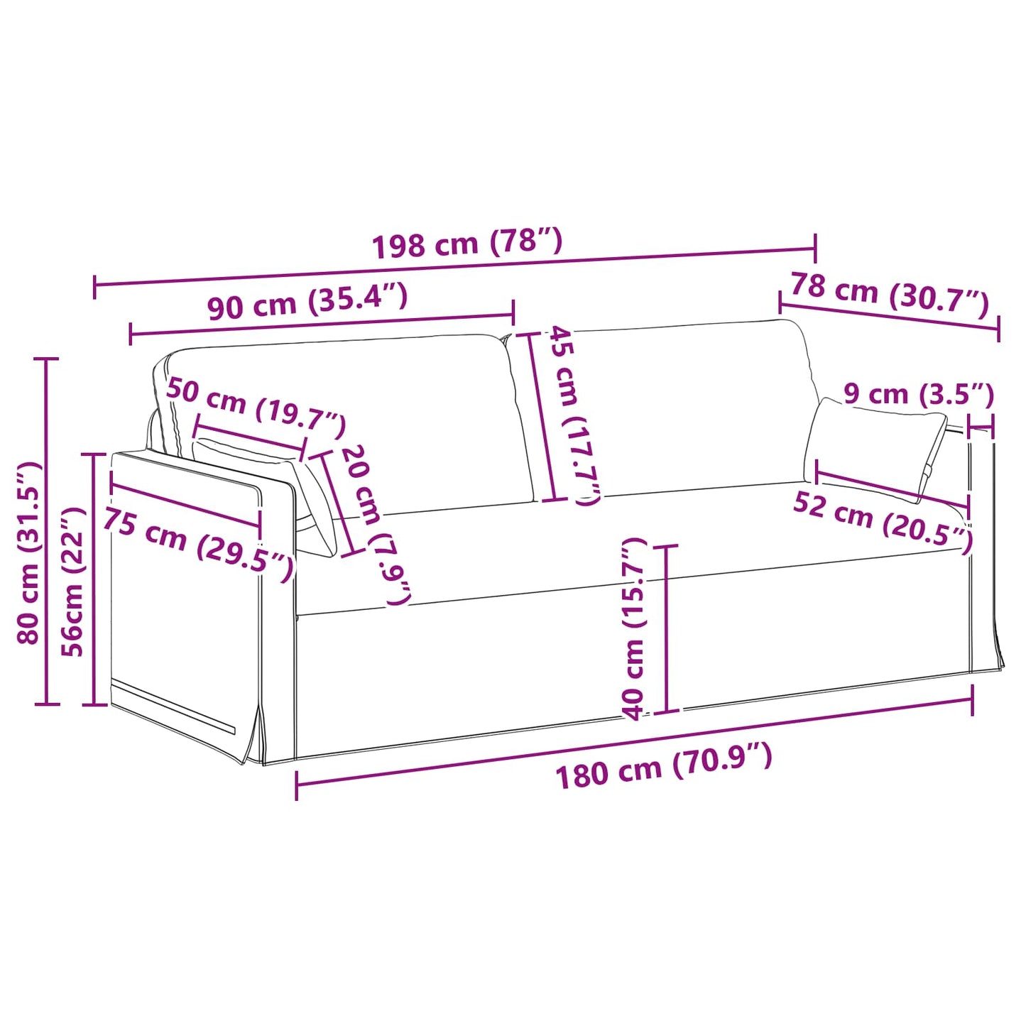 Divano 2 posto Crema 158 x 78 x 80 cm Tessuto