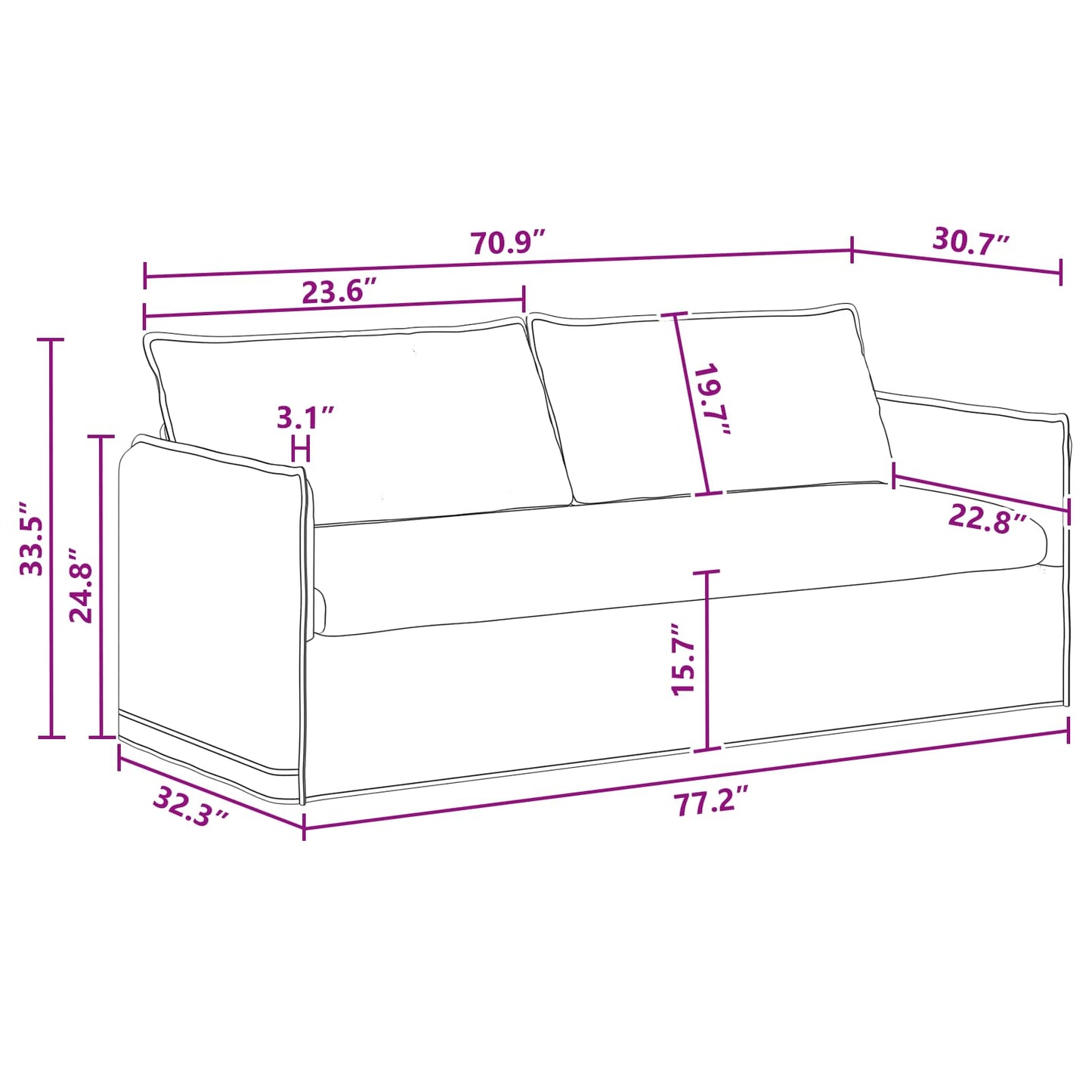 Divano Grigio scuro 196 x 82 x 85 cm Tessuto