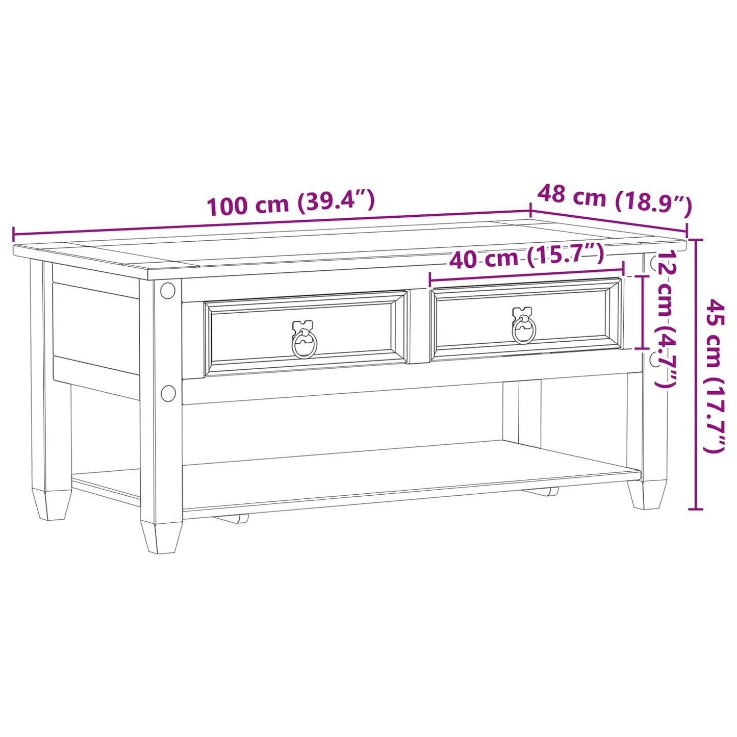 Tavolino da salotto con cassetto Bianco 100 x 48 x 45 cm | homemem39