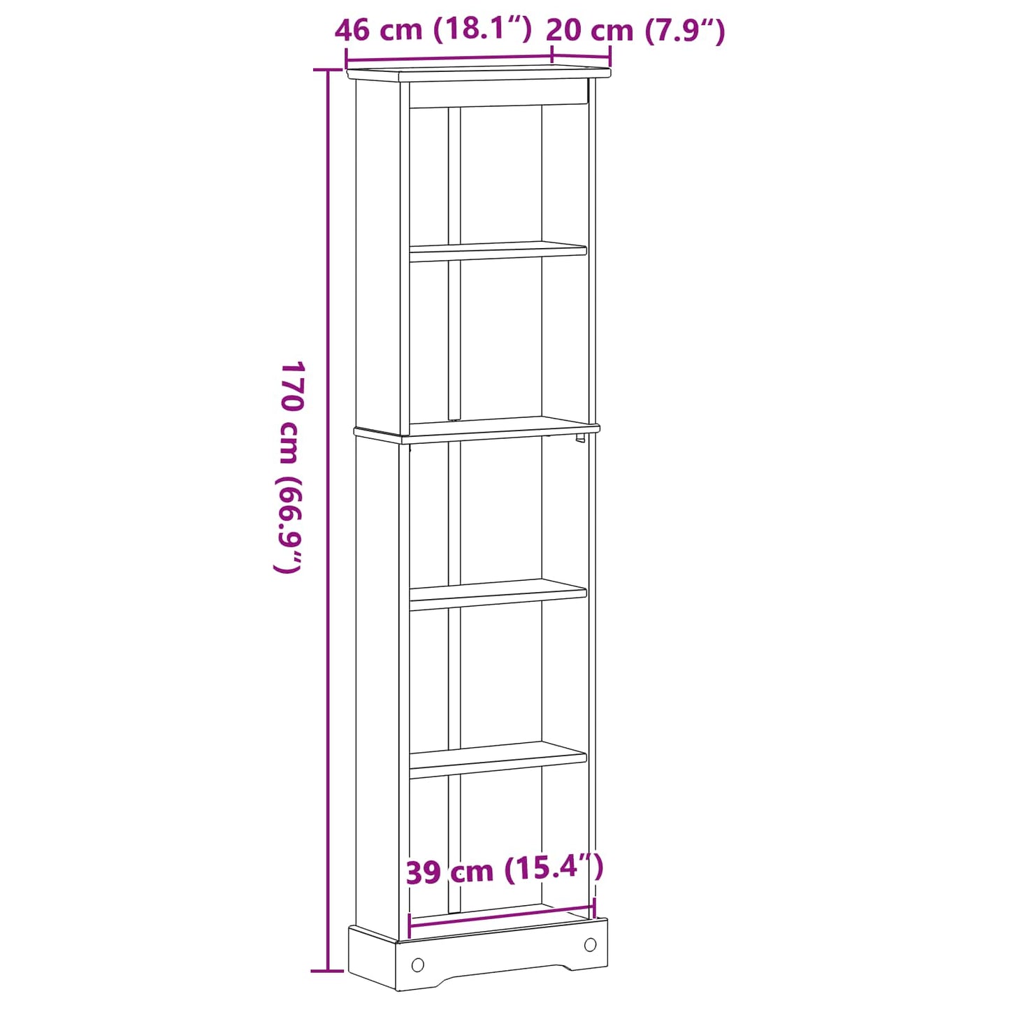 Libreria Bianco 46 x 20 x 170 cm Pino massello | homemem39