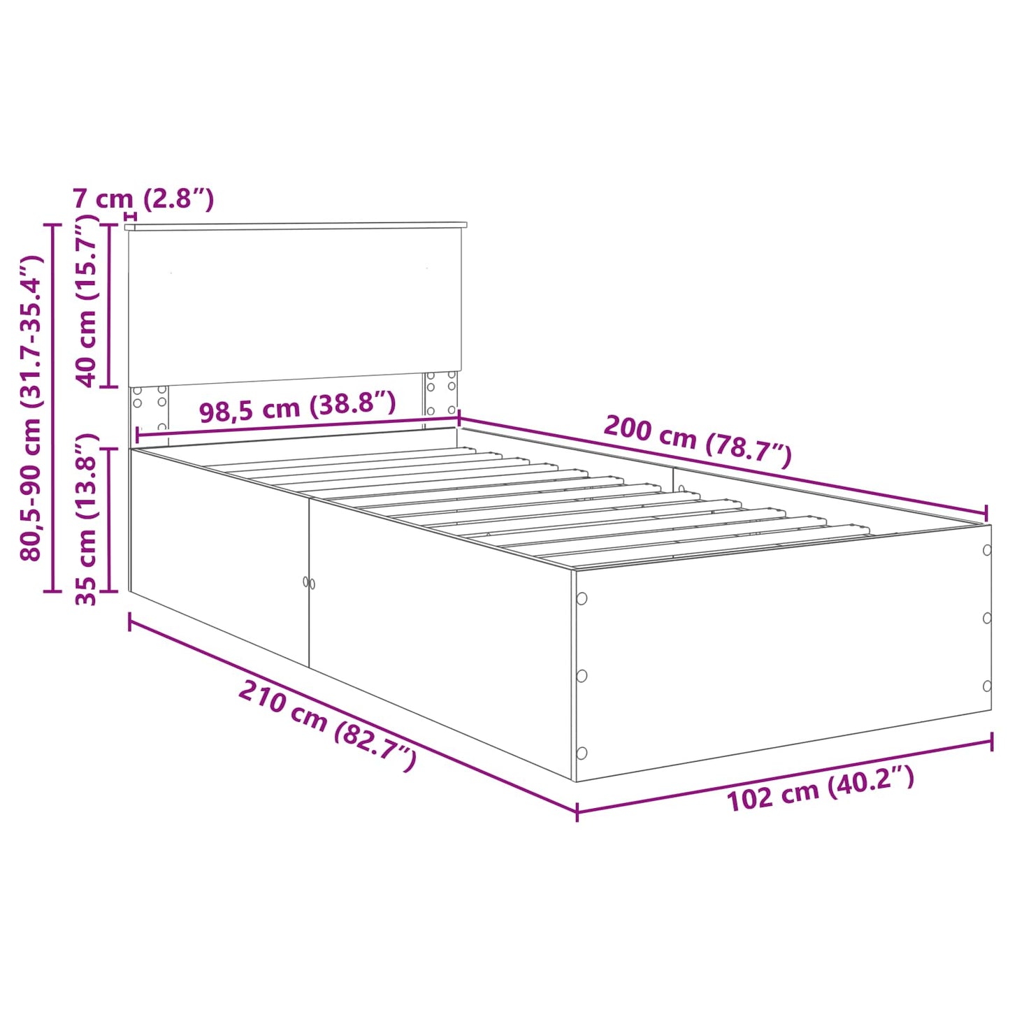 Struttura del letto con testiera Grigio Sonoma 100 x 200 cm | homemem39
