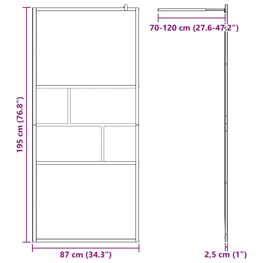 Parete Doccia Walk-in Nero 90 x 195 x 0,5 cm Vetro e Alluminio | homemem39