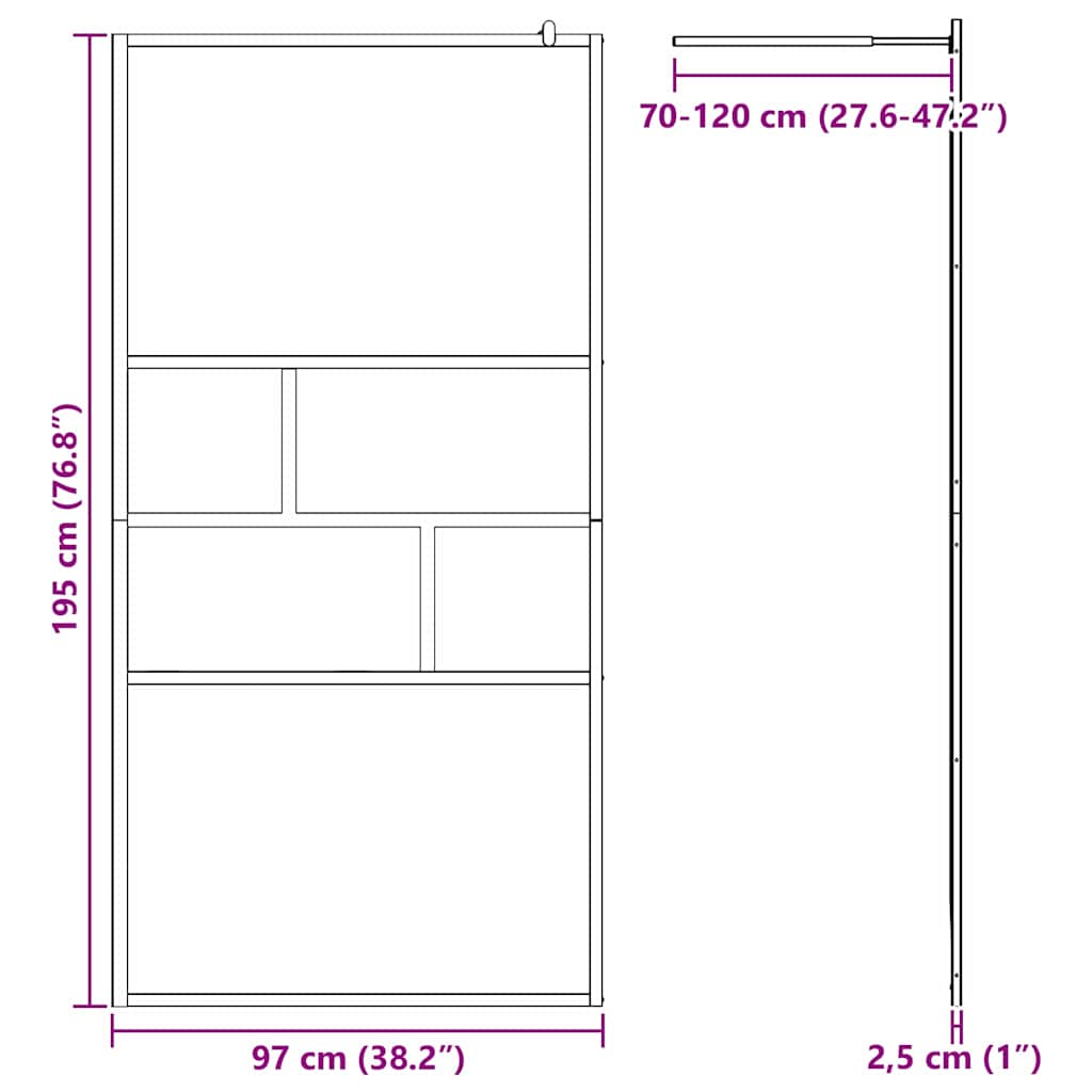 Parete Doccia Walk-in Nero 100 x 195 x 0,5 cm Vetro e Alluminio | homemem39