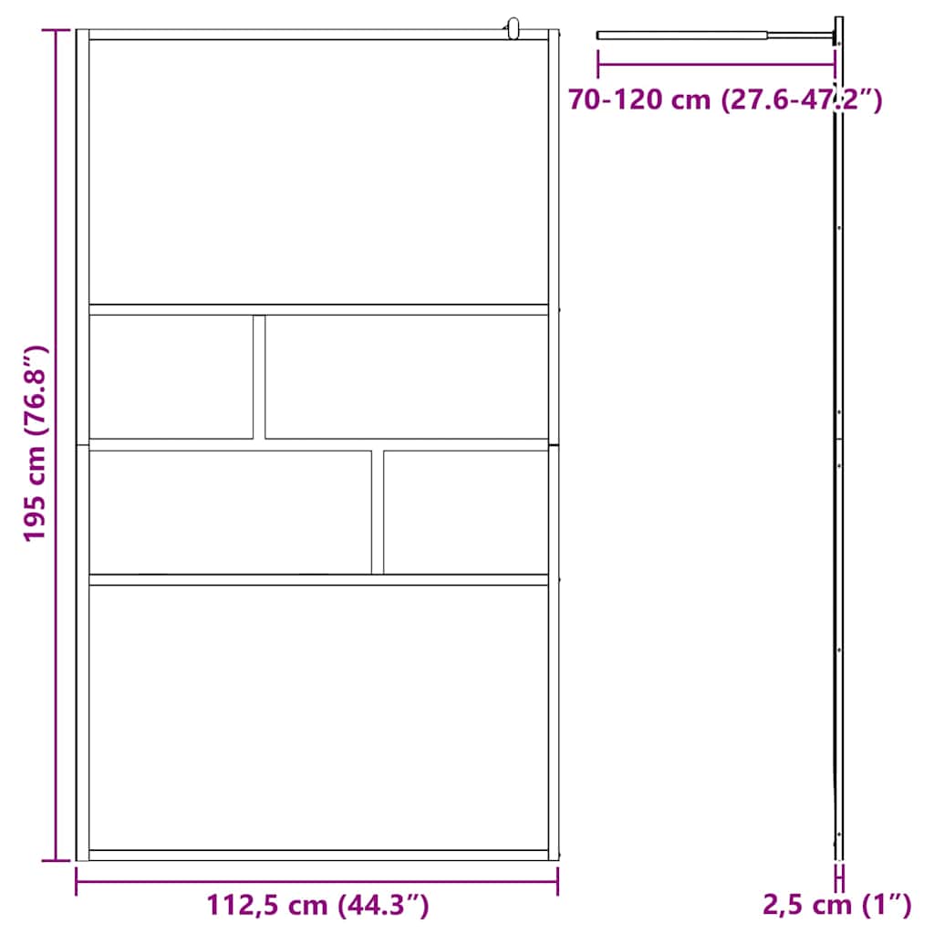 Parete Doccia Walk-in Nero 115 x 195 x 0,5 cm Vetro e Alluminio | homemem39