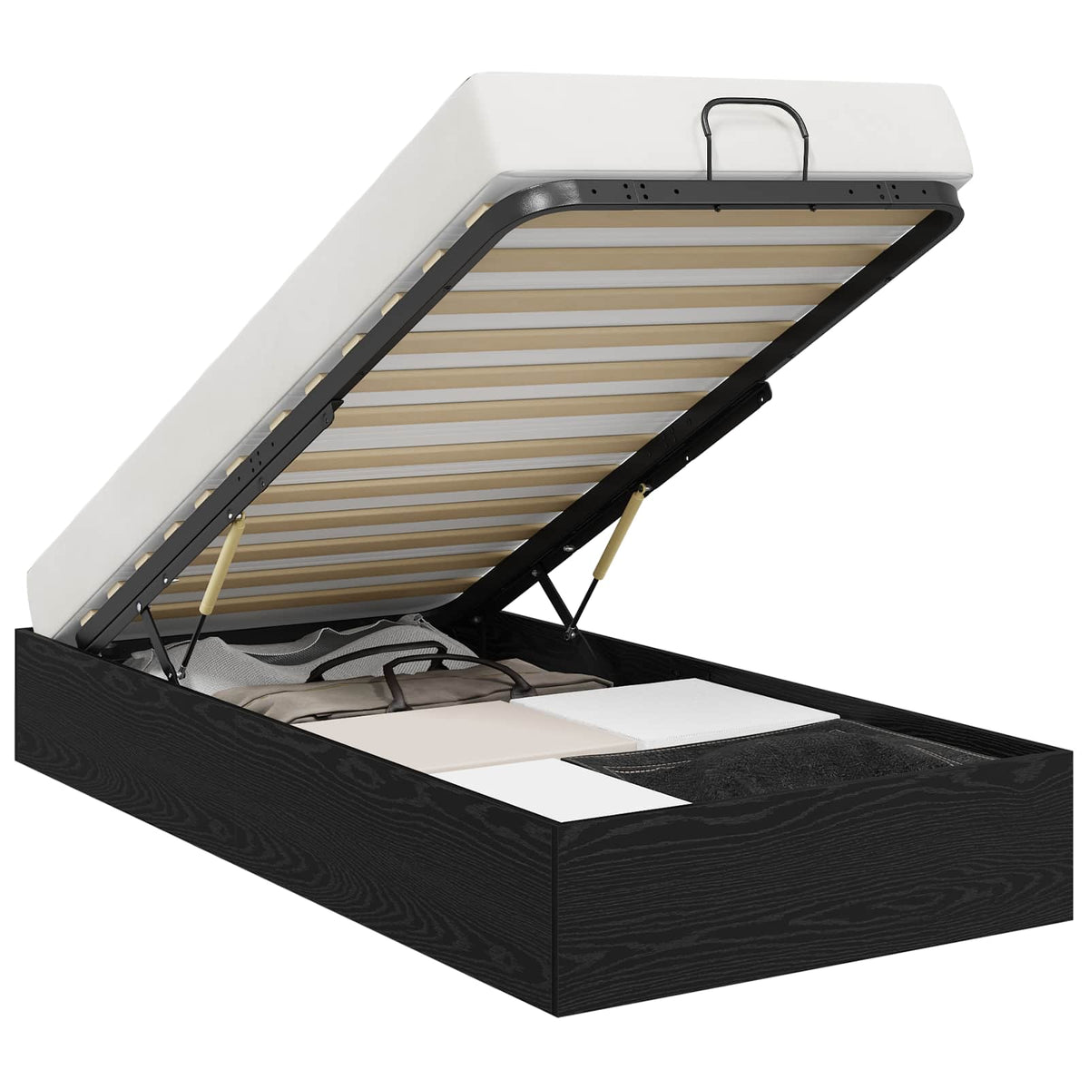 Letto ottomano con archiviazione Rovere Nero 203 x 90 x 25 cm | homemem39