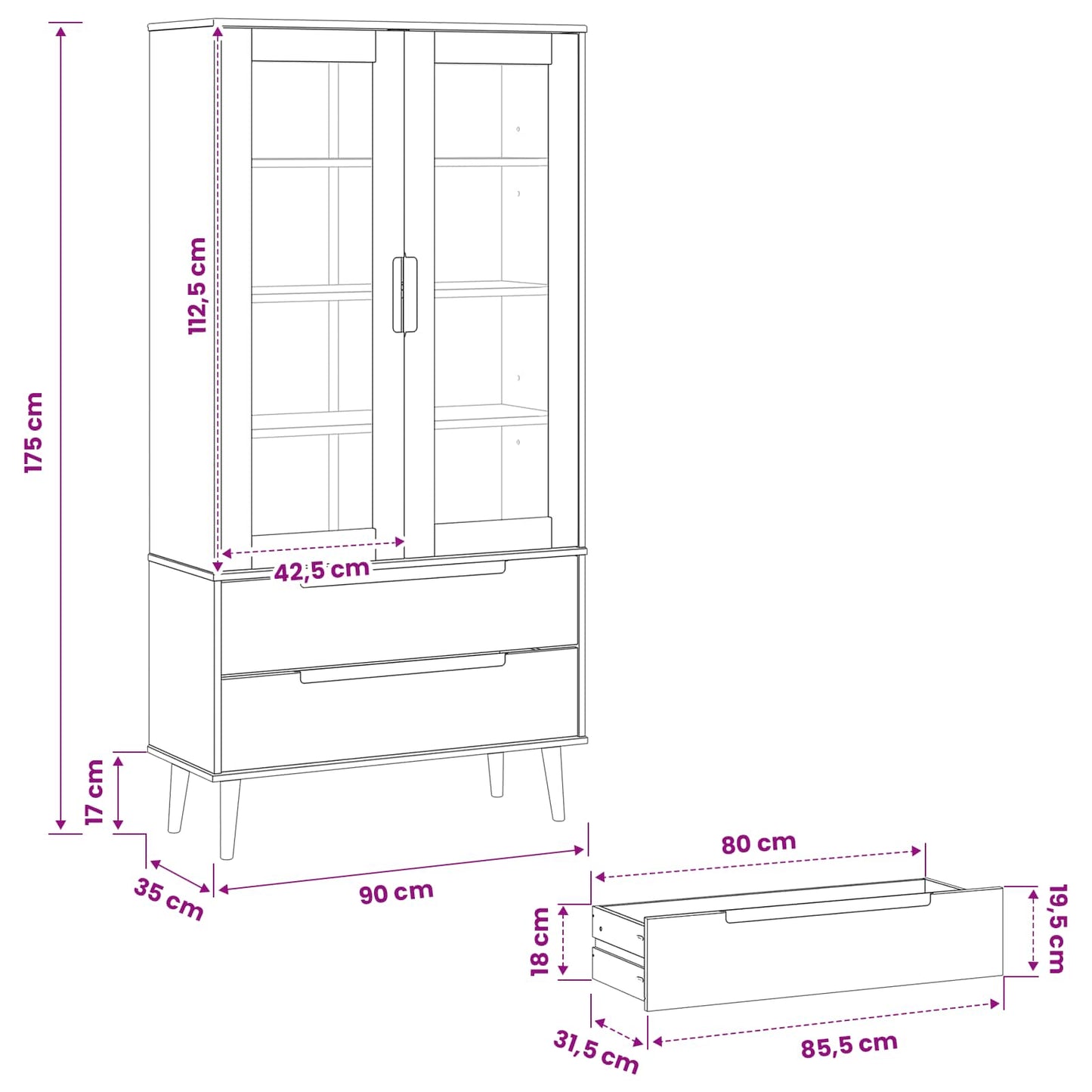 Armadio in Vetro Nero 90 x 35 x 175 cm | homemem39