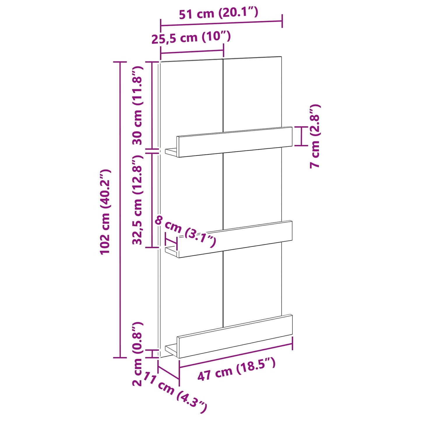 Scaffale per riviste Grigio Sonoma 51 x 11 x 102 cm