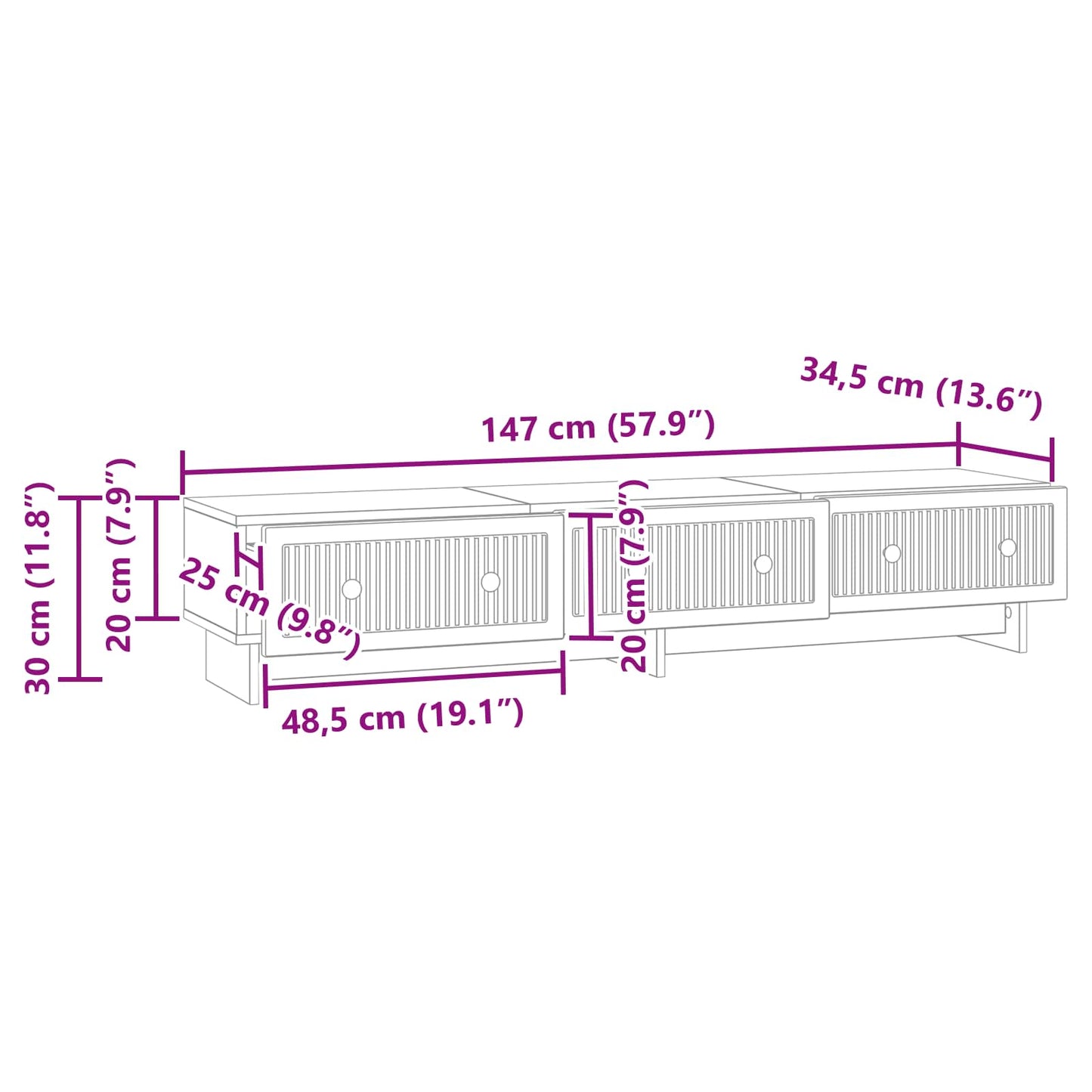 Mobile TV Rovere Sonoma 147 x 34,5 x 30 cm Legno ingegnerizzato | homemem39