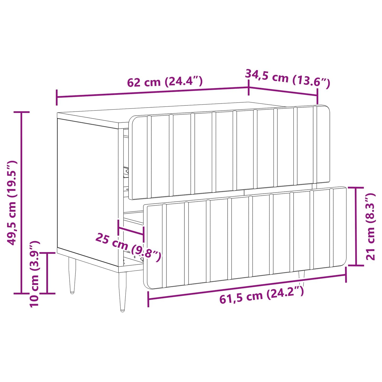 Armadio da Notte Nero 62 x 34,5 x 49,5 cm Legno ingegnerizzato | homemem39
