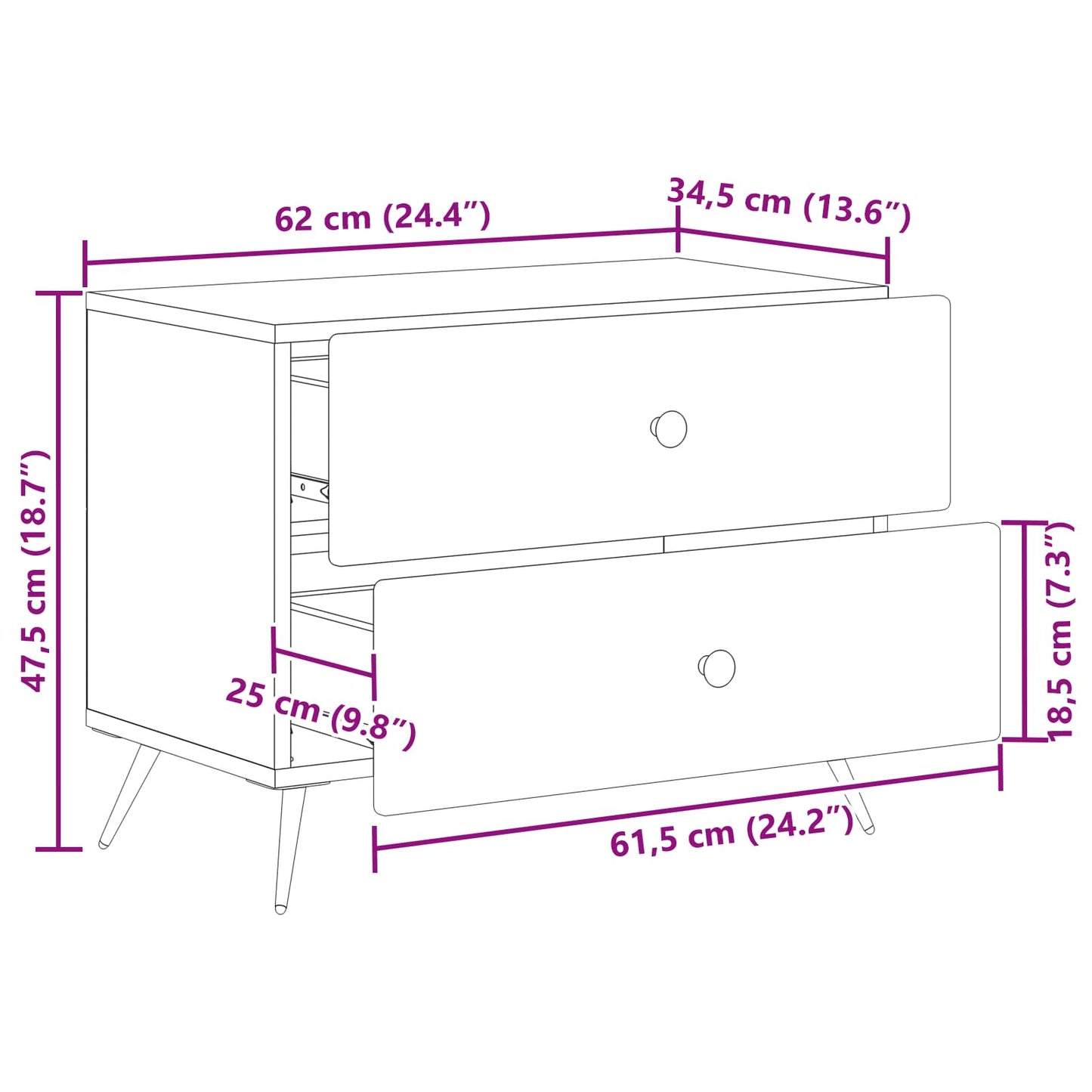Armadio da Notte Grigio Cemento 62 x 34,5 x 47,5 cm | homemem39