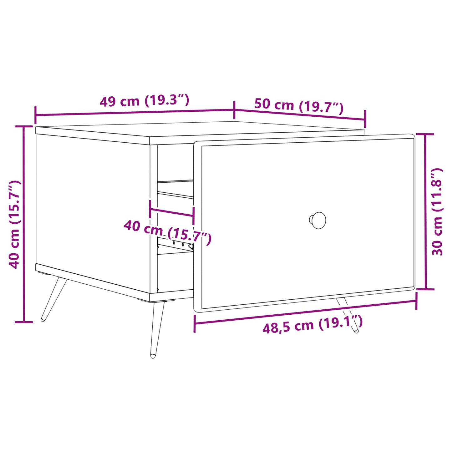 Tavolino da salotto con cassetto Grigio Cemento 49 x 50 x 40 cm | homemem39