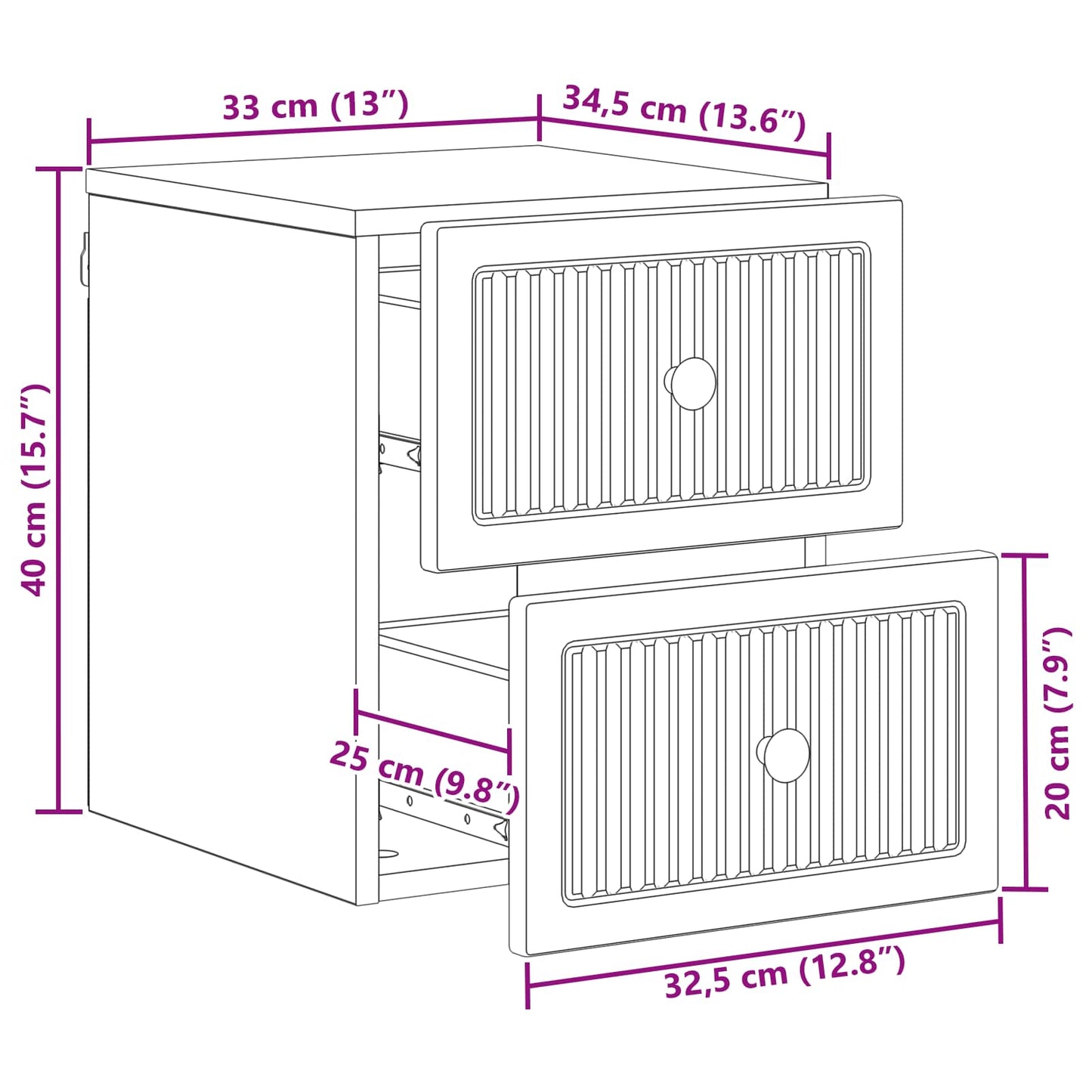 Mobiletto da notte a muro Legno antico 33 x 34,5 x 40 cm | homemem39