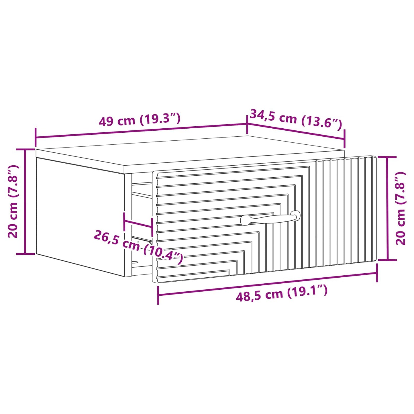 Mobiletto da notte a muro con cassetto Bianco 49 x 34,5 x 20 cm | homemem39